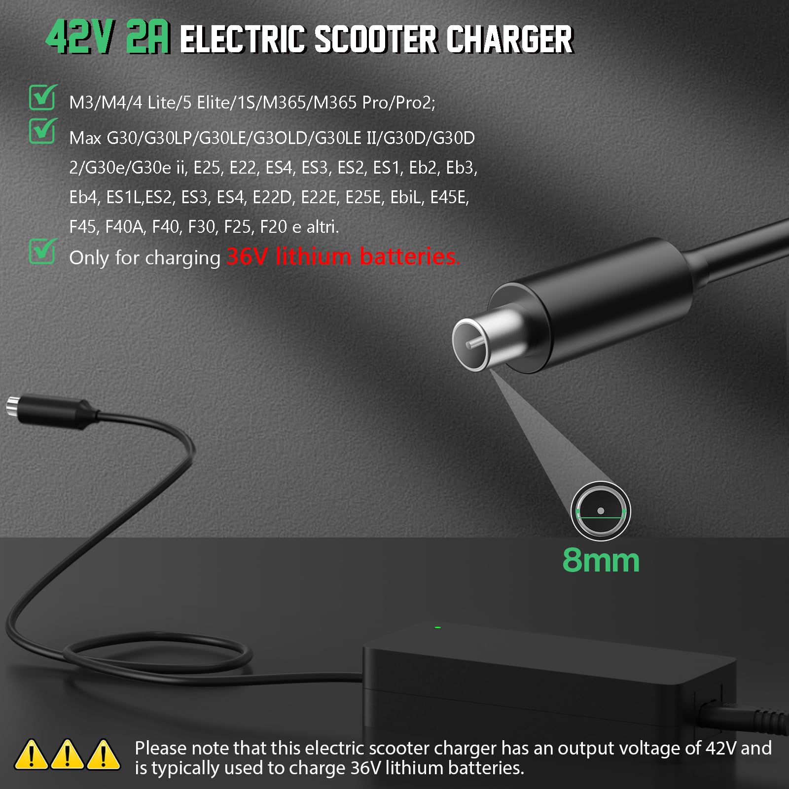 Cargador Patinete Electrico Xiaomi M365 1S Pro 2 Mi 4 4 Lite 5 Elite Ninebot MAX G30 G30D G30LP F40 ES2 ES4 42V 2A 36V Litio