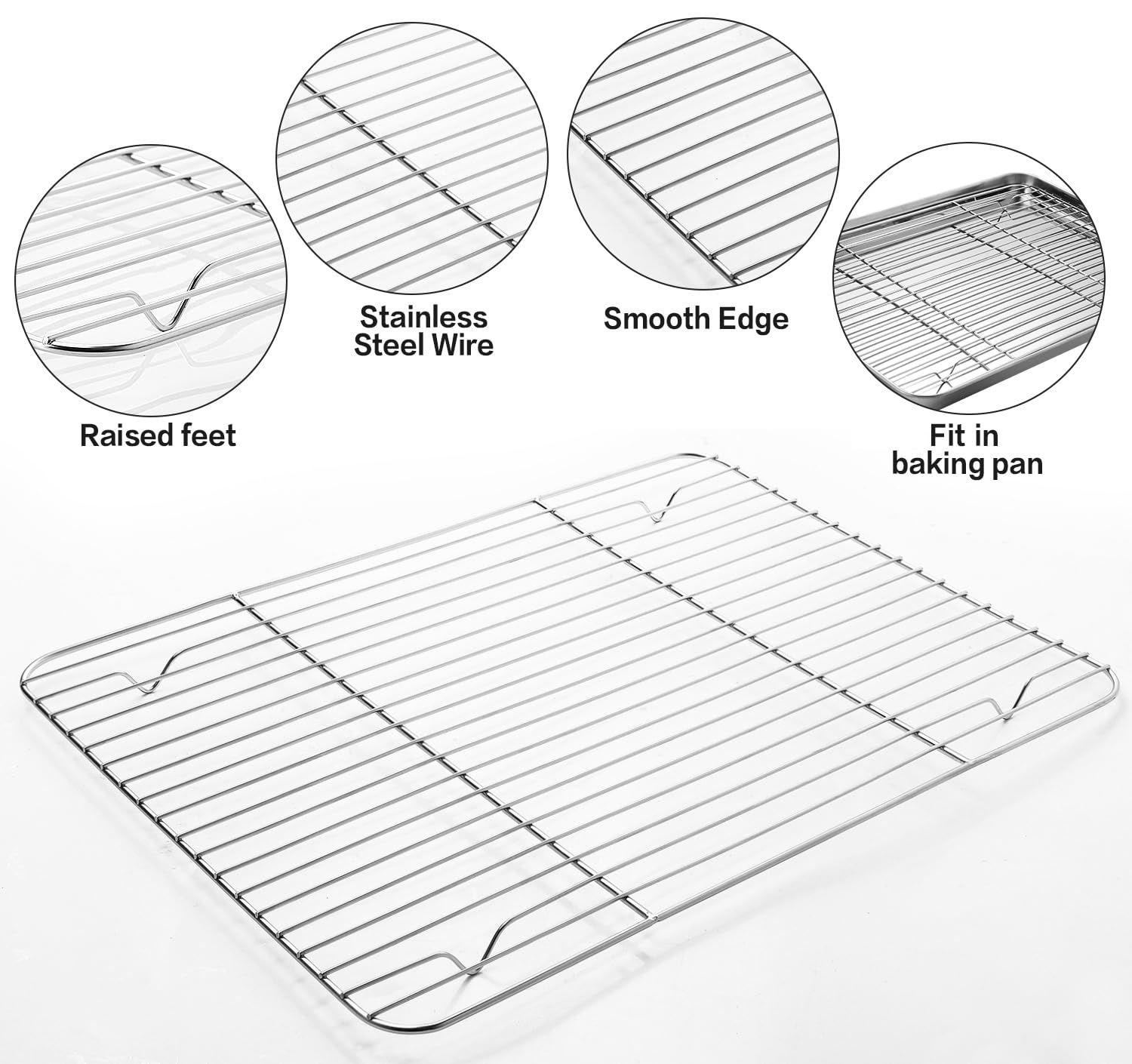 MCIRCO 6-teiliges Edelstahl-Backblech mit Regal mit Silikon-Backmatte-Set (2 Pfannen + 2 Racks + 2 Matten), 44,8 x 33 x 2,5 cm Keksblech mit Kühlrost, ungiftig, robust und leicht zu reinigen