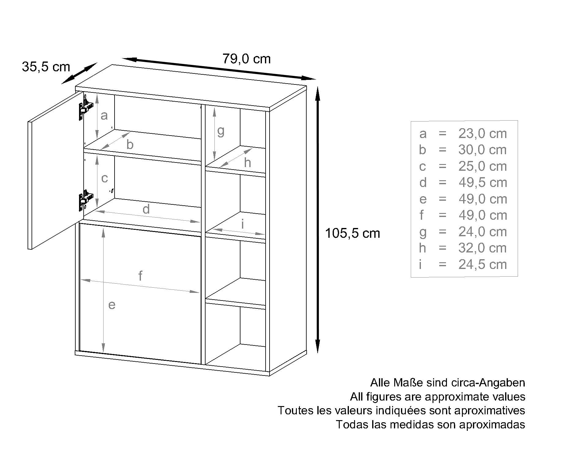 Vladon Highboard Schrank Anrichte Cuba mit 8 Fächern, Made in Germany, Korpus in Weiß matt/Fronten in Sandgrau Hochglanz