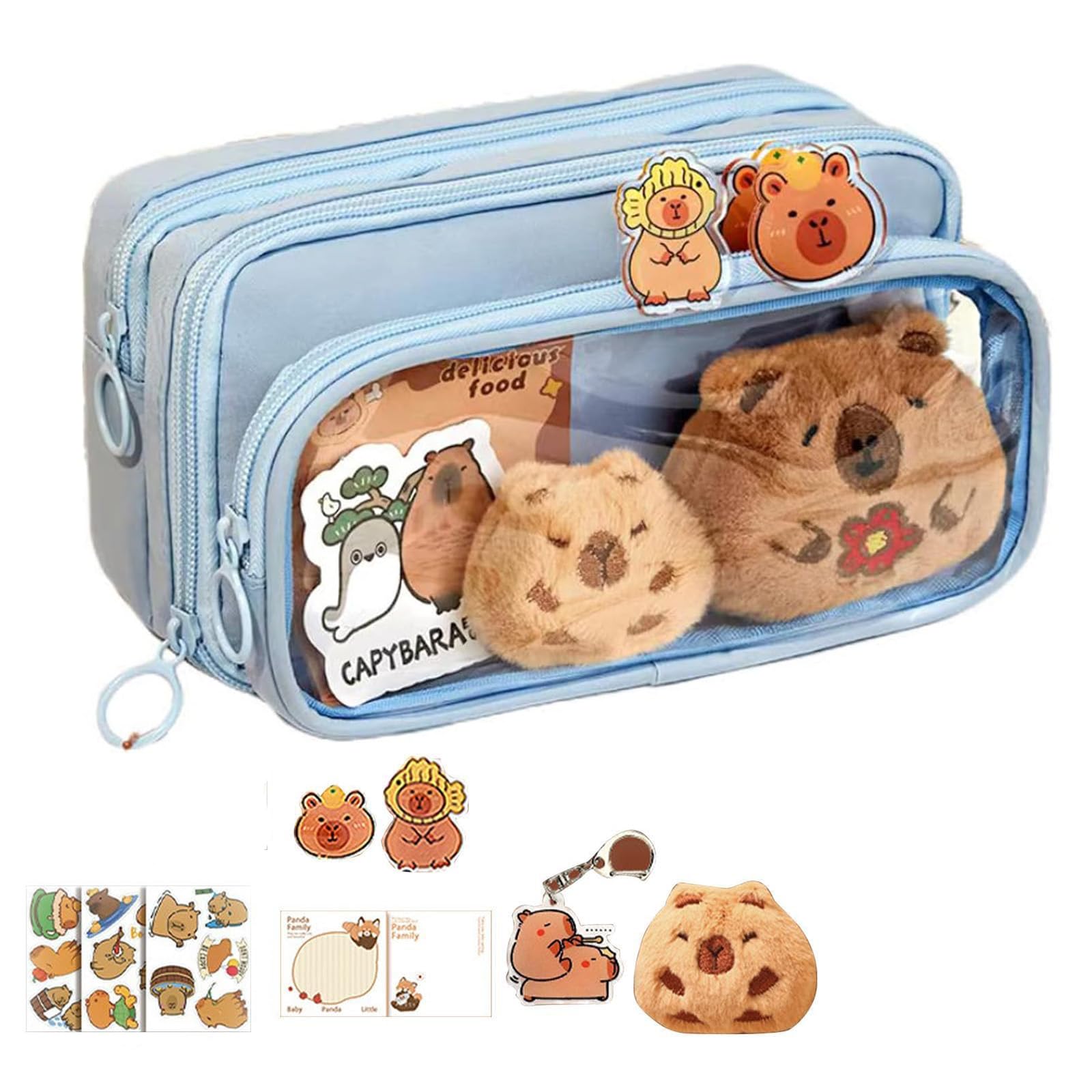 Cute Capybara Pencil Case,Capybara Stationery Set, Capybara Pencil Case,Cute Capybara School Accessories Bag,Multiple Compartments Stationary Makeup Bag Cute Stationery (Blue)