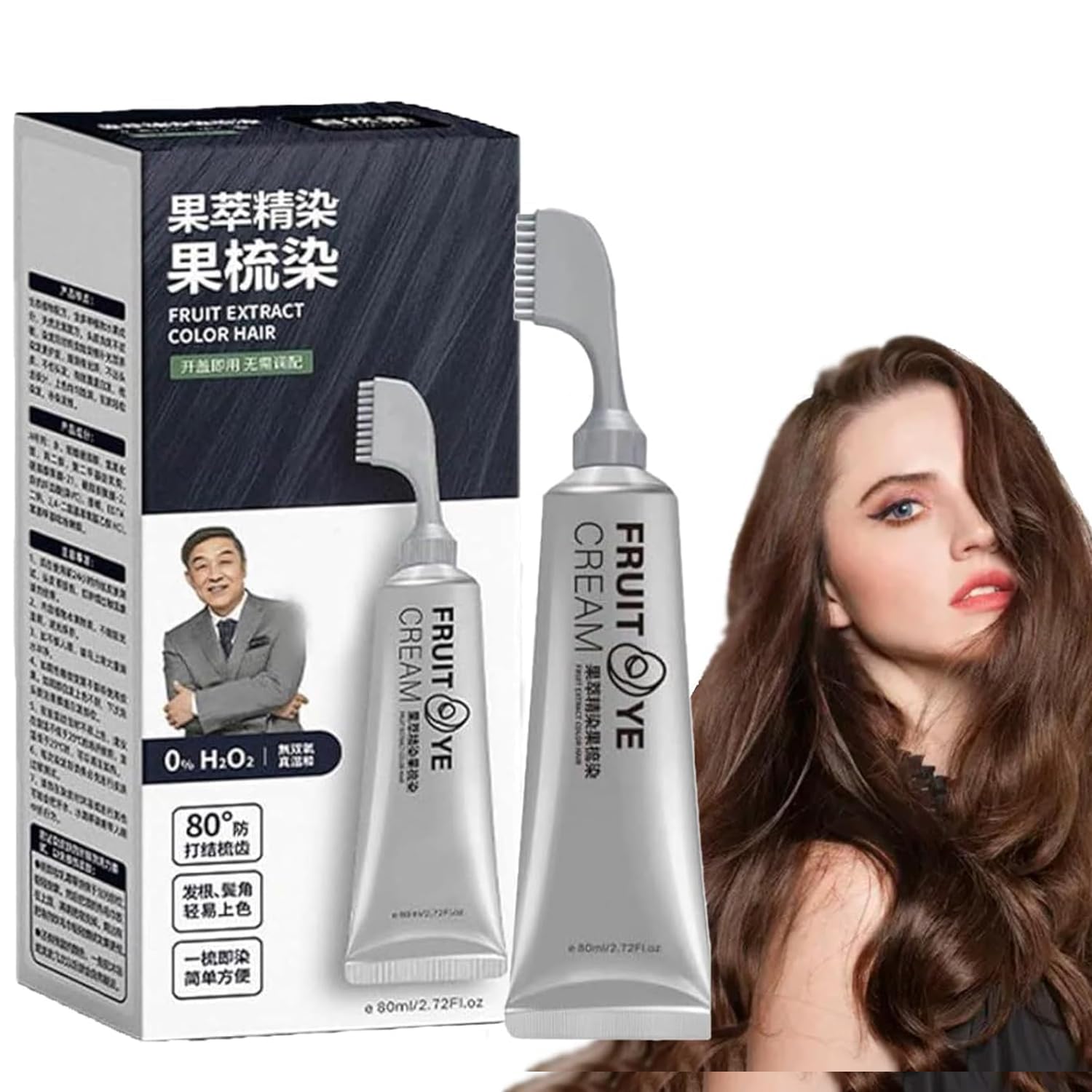 Black Fruit Natural Hair Dye Cream for Grey Hair Coverage - Dark Brown for Men and Women