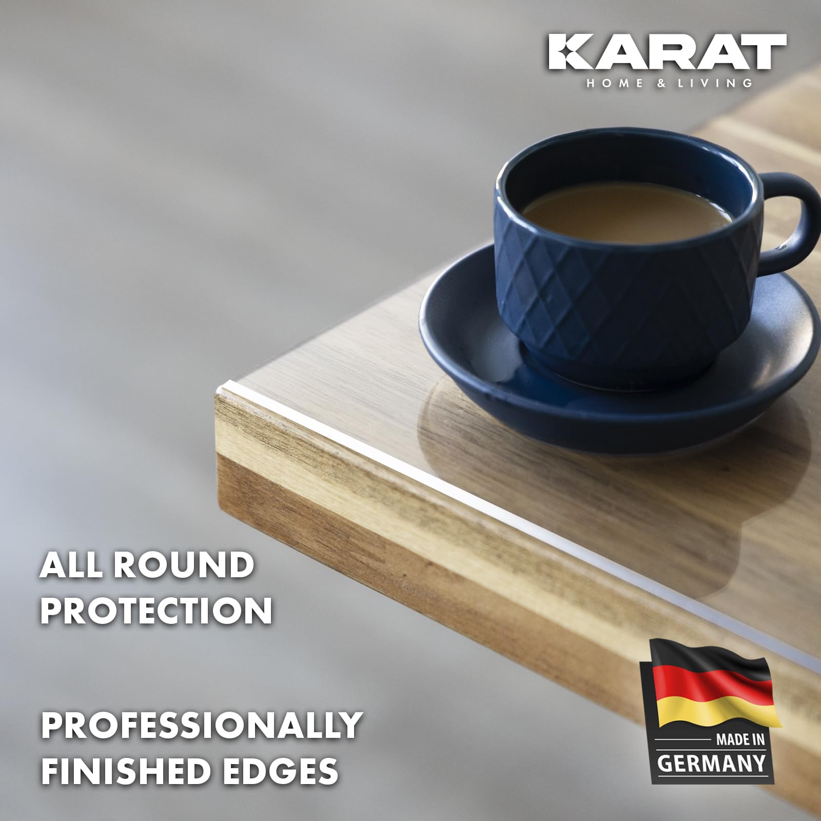 KARAT- Crystal Nappe Transparente épaisse pour Table avec Bord biseauté 45° - Protection élégante pour Table Bureau Meuble - Film de Protection Transparent, Protection de Table 90 x 160 cm