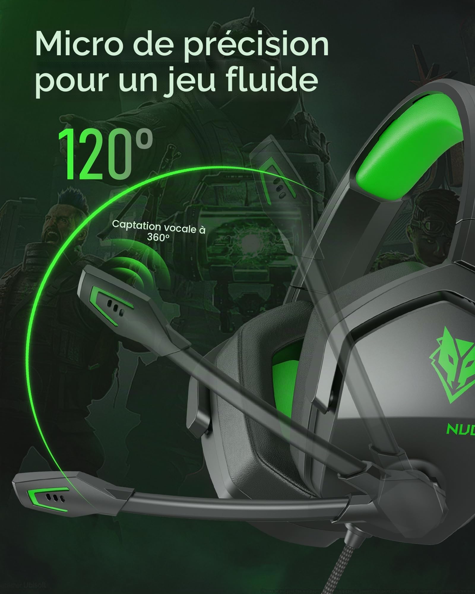 NUBWO N16 Casque Gaming - Micro Annulant Le Bruit, Son Stéréo et Conception Confortable pour PS5, PS4, Xbox One, NS, PC, Ordinateur Portable et Mac - Vert