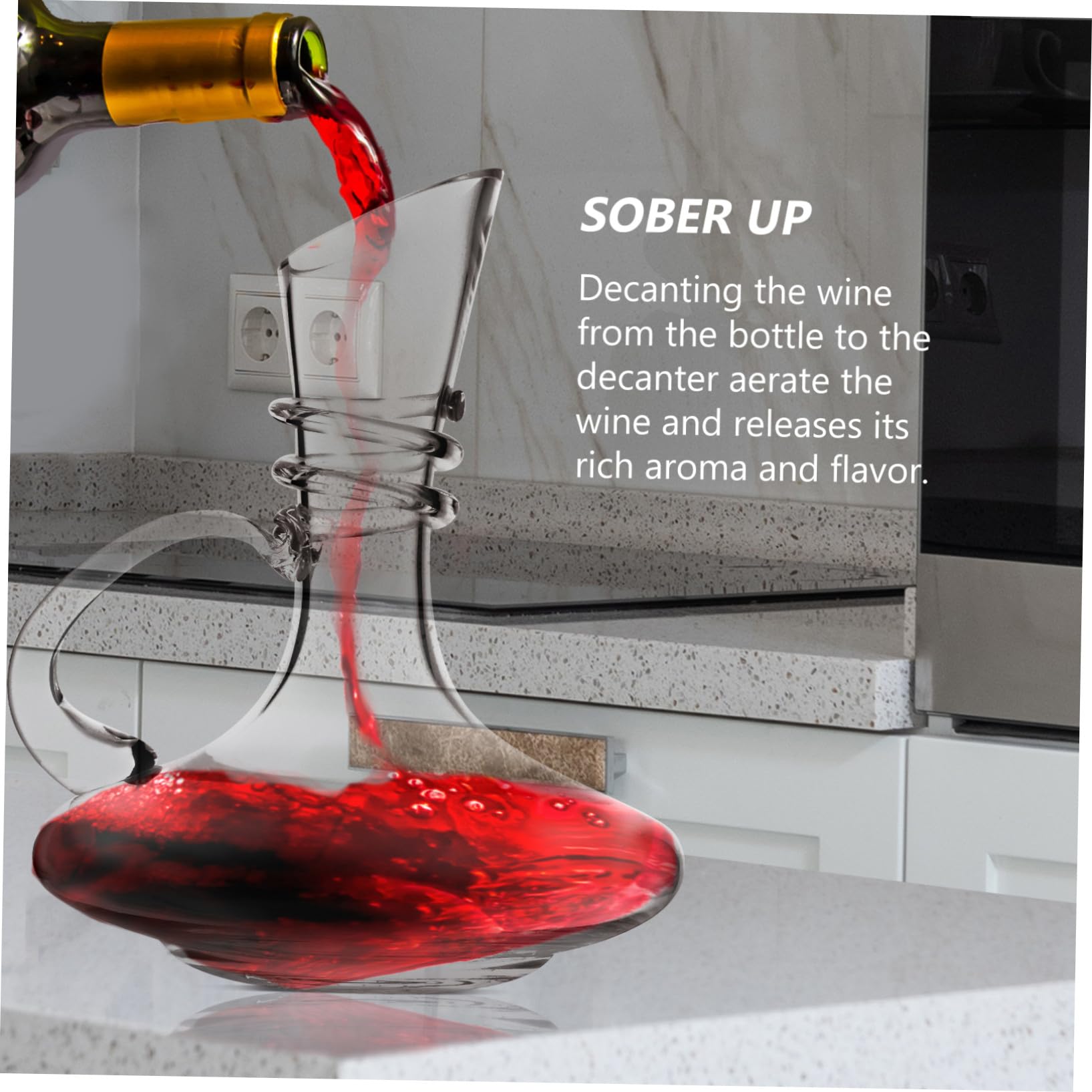 TOPBATHY 1pezzi Decanter per Vino in Vetro Cristallo Manico Design Moderno Elegante Adatto Casa Feste Bar per Vino Rosso Vodka Whisky e Conservazione Lunga