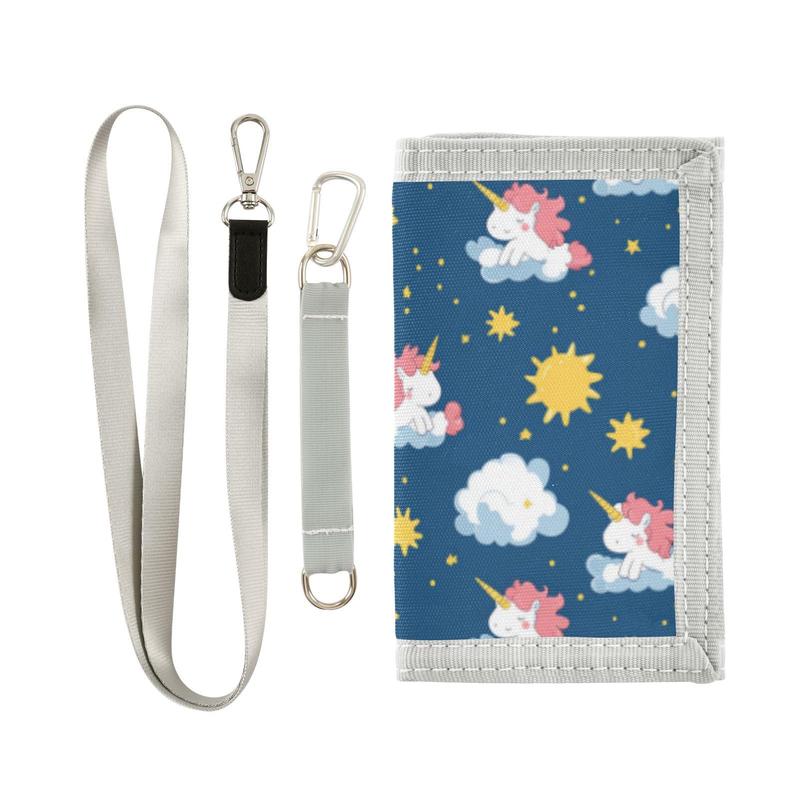 Wusikd Cute Cartoon Kids Wallet for Boys Girls Unicorns Stars Blue Toddler Trifold Wallet Novelty Wallet for Teens Women Men