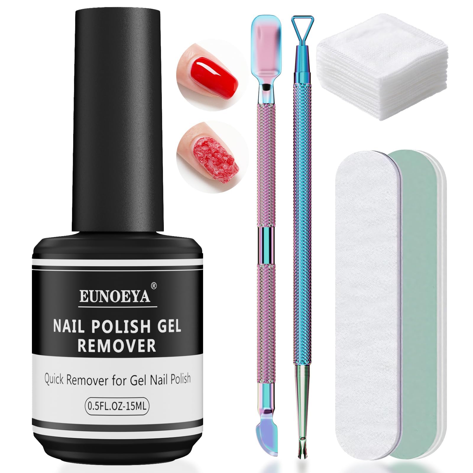 Gel Nail Polish Remover, Quick Gel Polish Remover Acetone-Free, No Soak Needed, Works in 3-5 Mins. Safe for Natural Nails, Includes Tools, 15ml for Home DIY Use