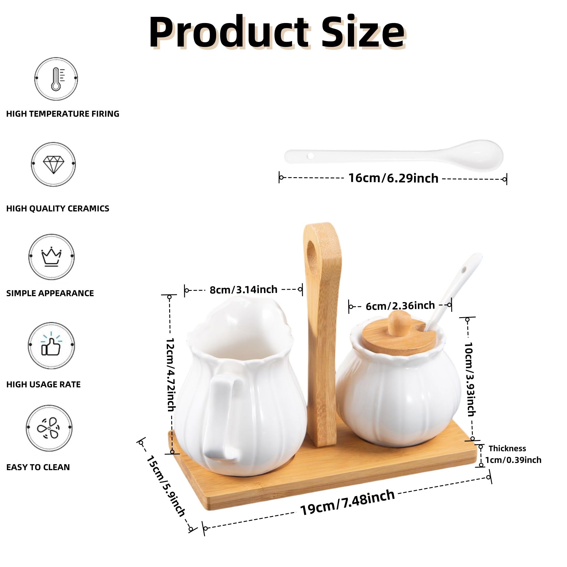 Set di zuccheriera e lattiera in ceramica con coperchio, cucchiaio e pallet in legno, accessori da bar in ceramica, brocca per crema, barattolo per zucchero, per latte, caffè in casa, set da portata
