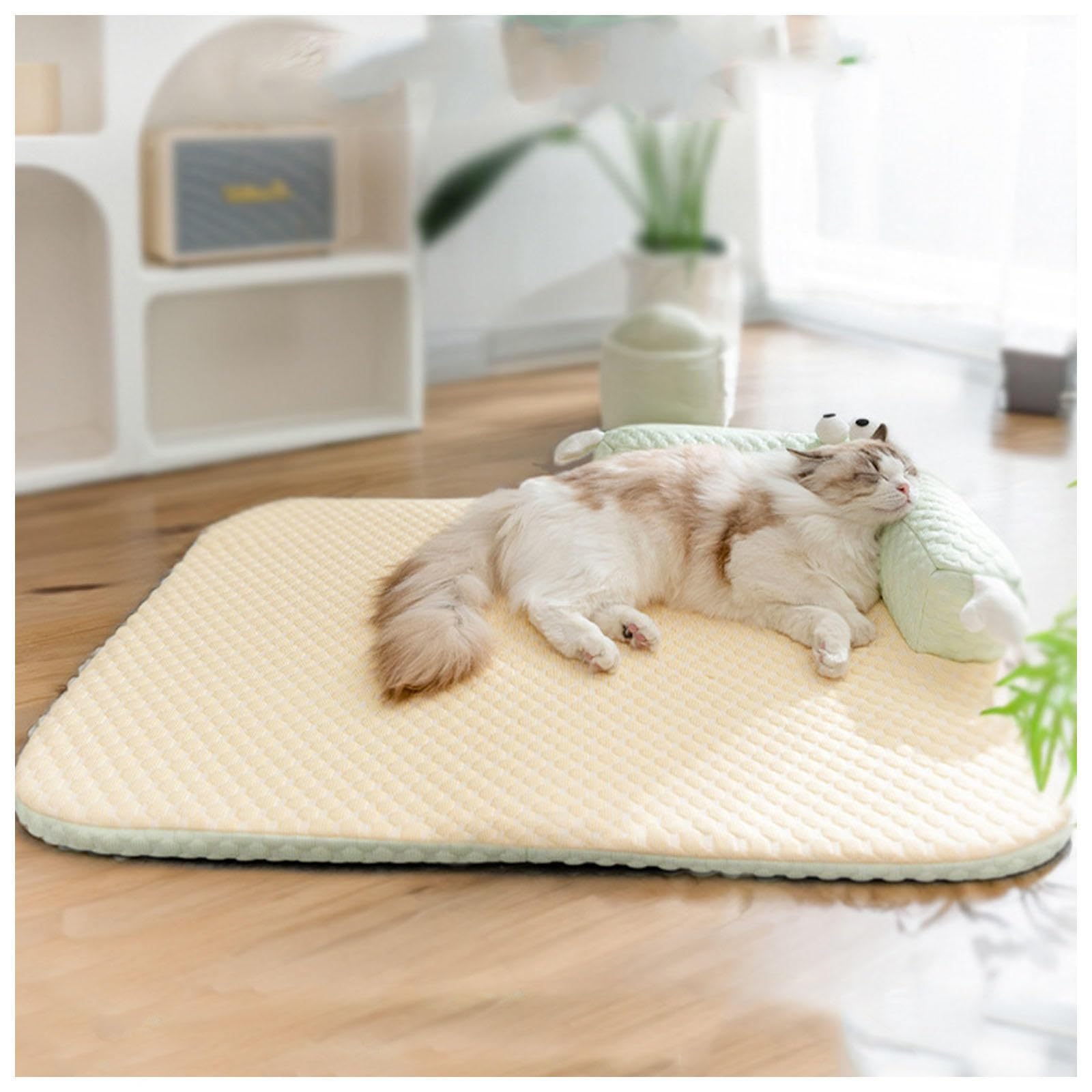 Tapis Rafraichissant pour Chien avec Housse Lavable Amovible,Bords Rehaussés Panier Rafraichissant pour Chien Résistant aux Rayures Durable, Tapis Chat Rafraichissant,Yellow-M