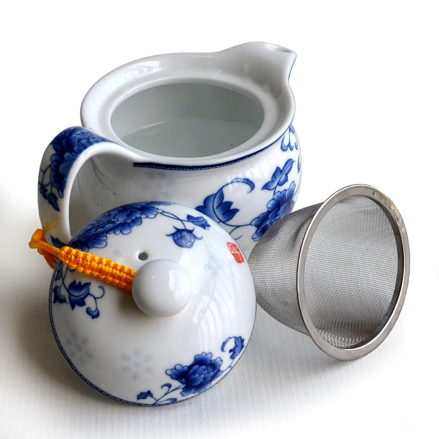 Tetera de 350 m de porcelana azul de porcelana de acero inoxidable para filtración, infusor de té
