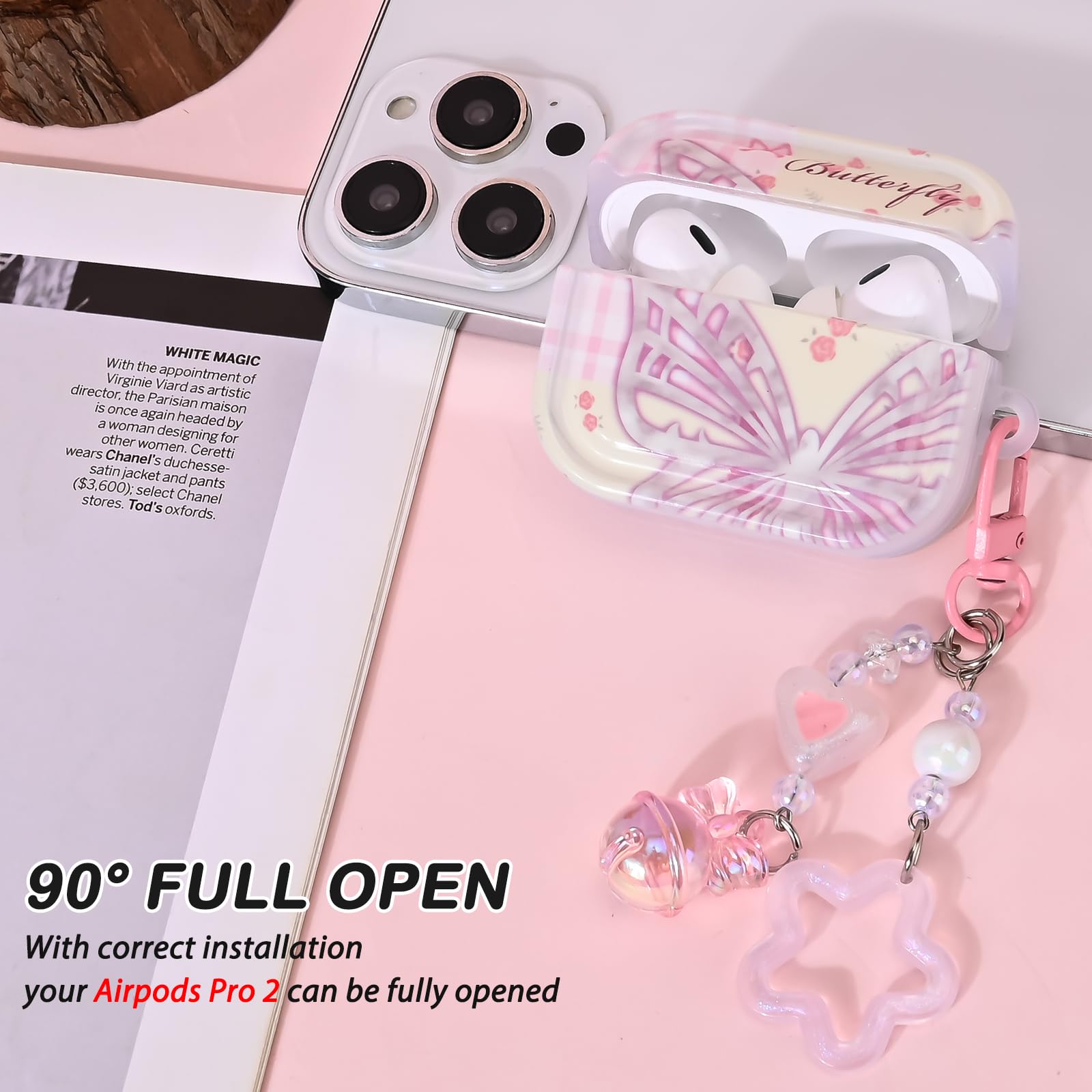 Butterfly Case for AirPods Pro 2 (2022) with Bling Star Love Keychain - Image 2