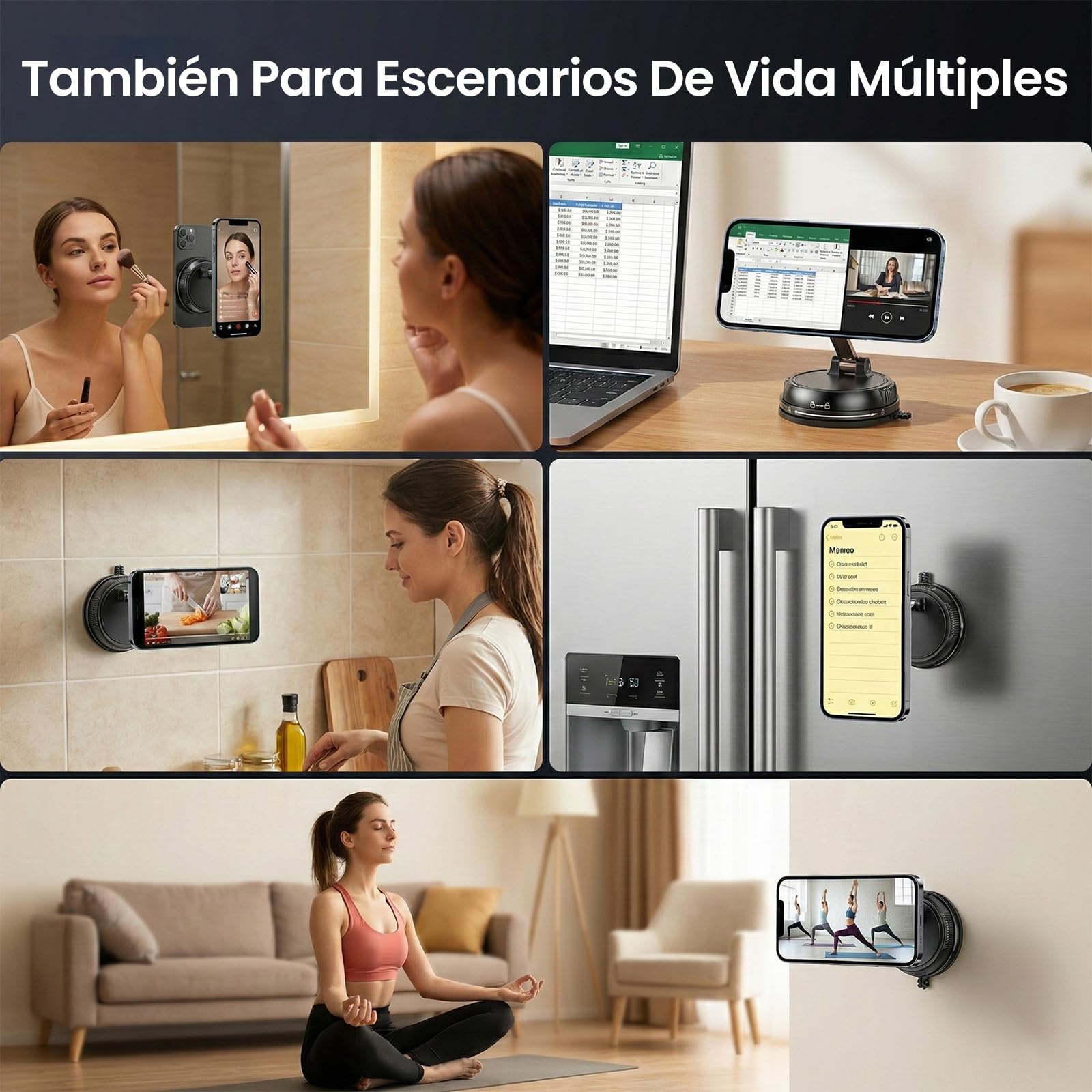 GizmoVine Soporte Móvil Coche MagSafe, 35KG Ventosa Fuerte Reutilizable, Brazo Metálico Plegable, 22X N55 Imanes, Giratorio 360° para Salpicadero/Parabrisas, iPhone 17-12 Android