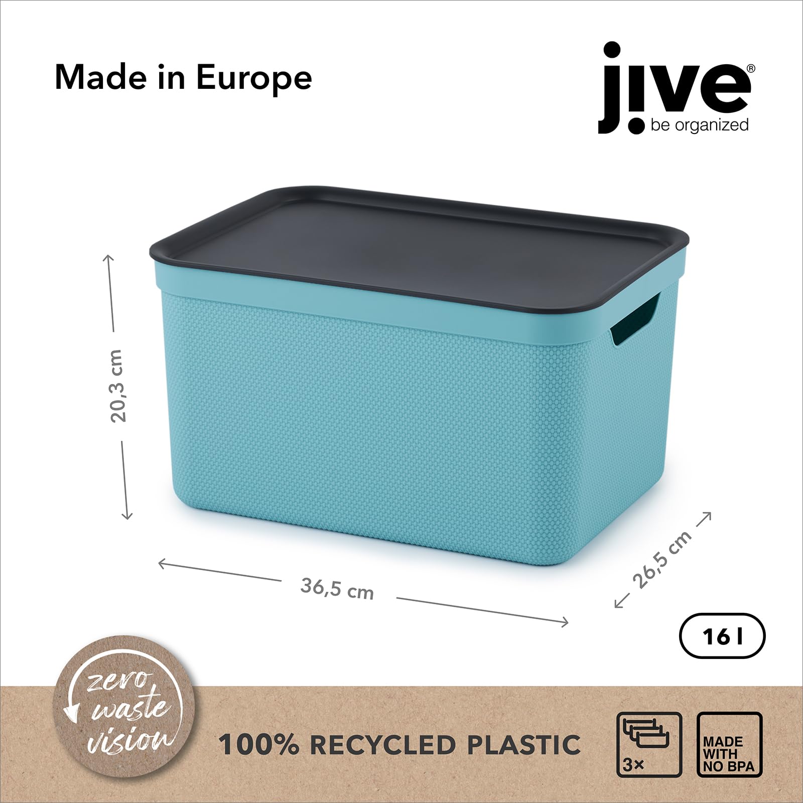 Jive Dekobox Lot de 3 boîtes de rangement 5l avec couvercle, Plastique