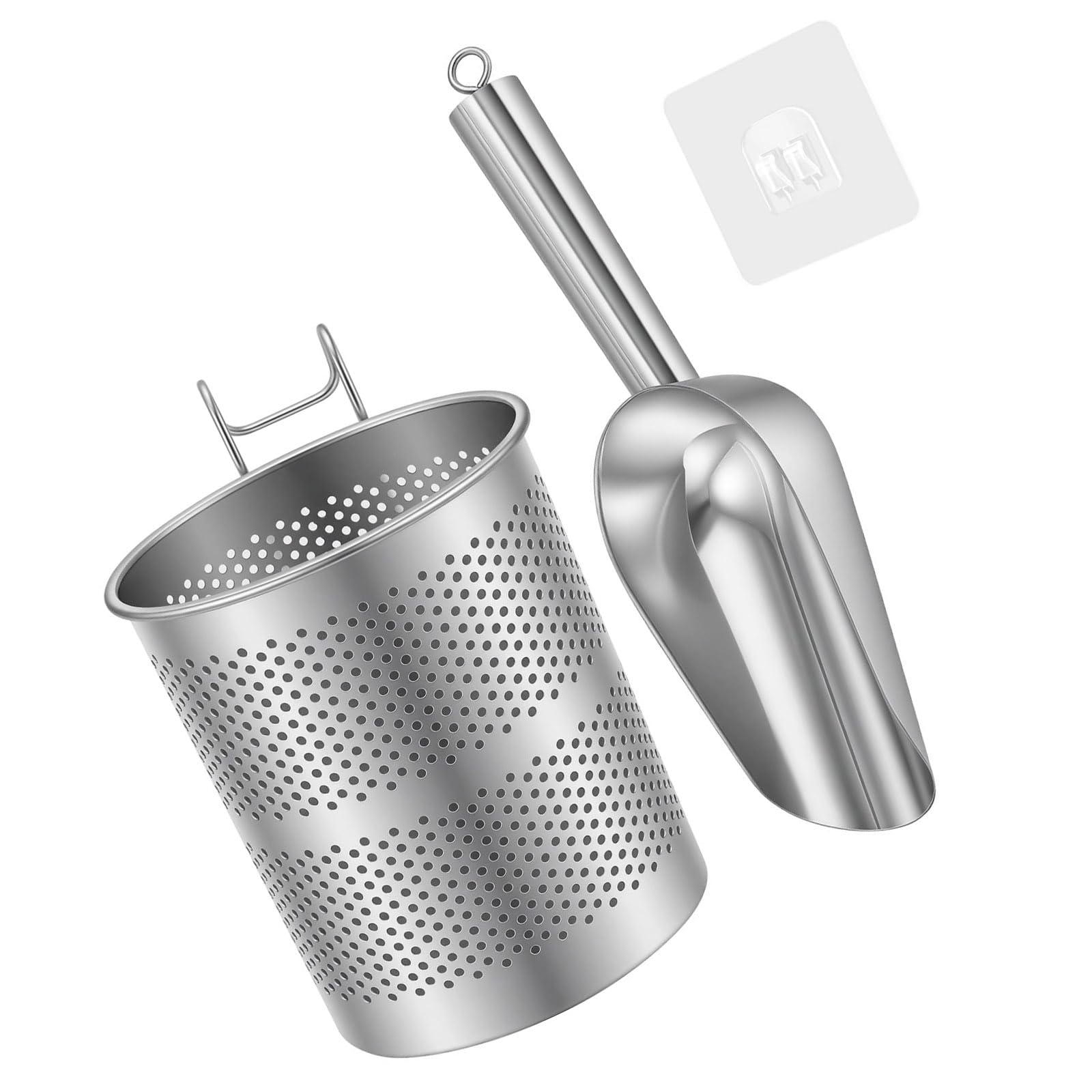 our fave Scoops and Stand Set Stainless Steel Scooper with Hanging Holders Organizers for Freezers, Ice Maker Rustproof Spoon