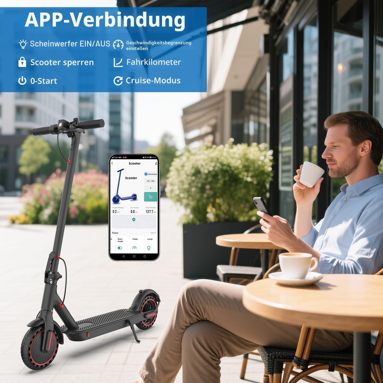 8,5 Zoll Elektroroller, E-Roller mit Straßenzulassung,3 Geschwindigkeitsmodi, 10,4 Ah Klasse A Akku, mit App-Steuerung,35 km Reichweite & 120 kg Tragkraft
