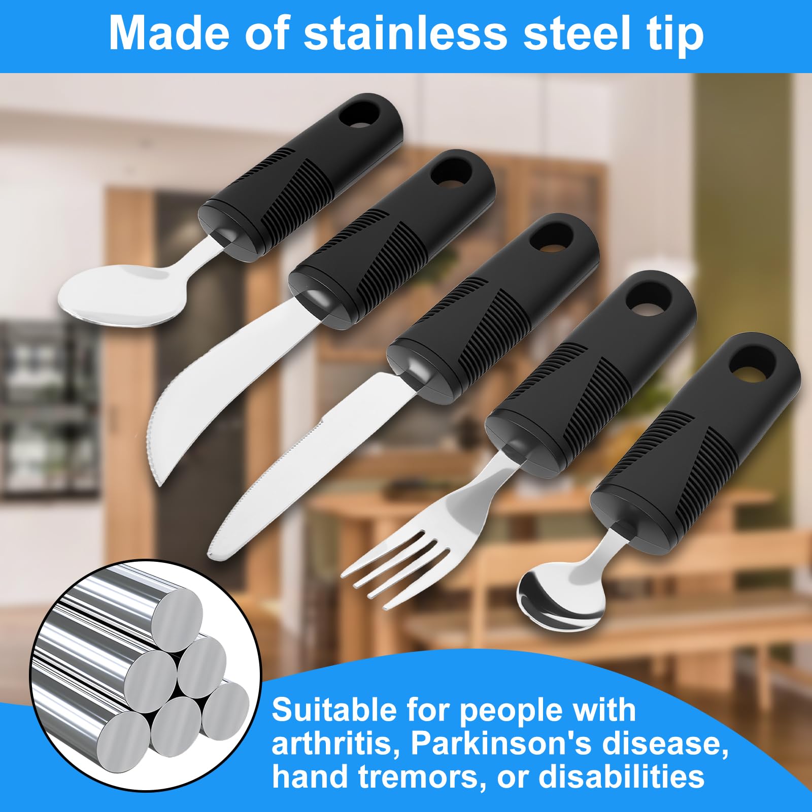 Hevtsde Adaptive Utensil Set Stainless Steel Bendable Cutlery Set Ergonomic Adult Silverware with Nonslip Handle Easy Grip Eating Aid Flatware Dishwasher Safe