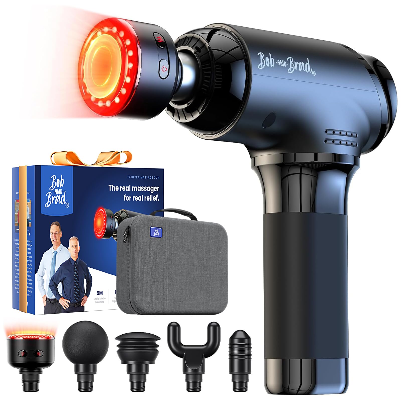 BOB AND BRAD T2 Ultra Massage Gun with Heat and Red LED Therapy Heated Deep Tissue Massager for