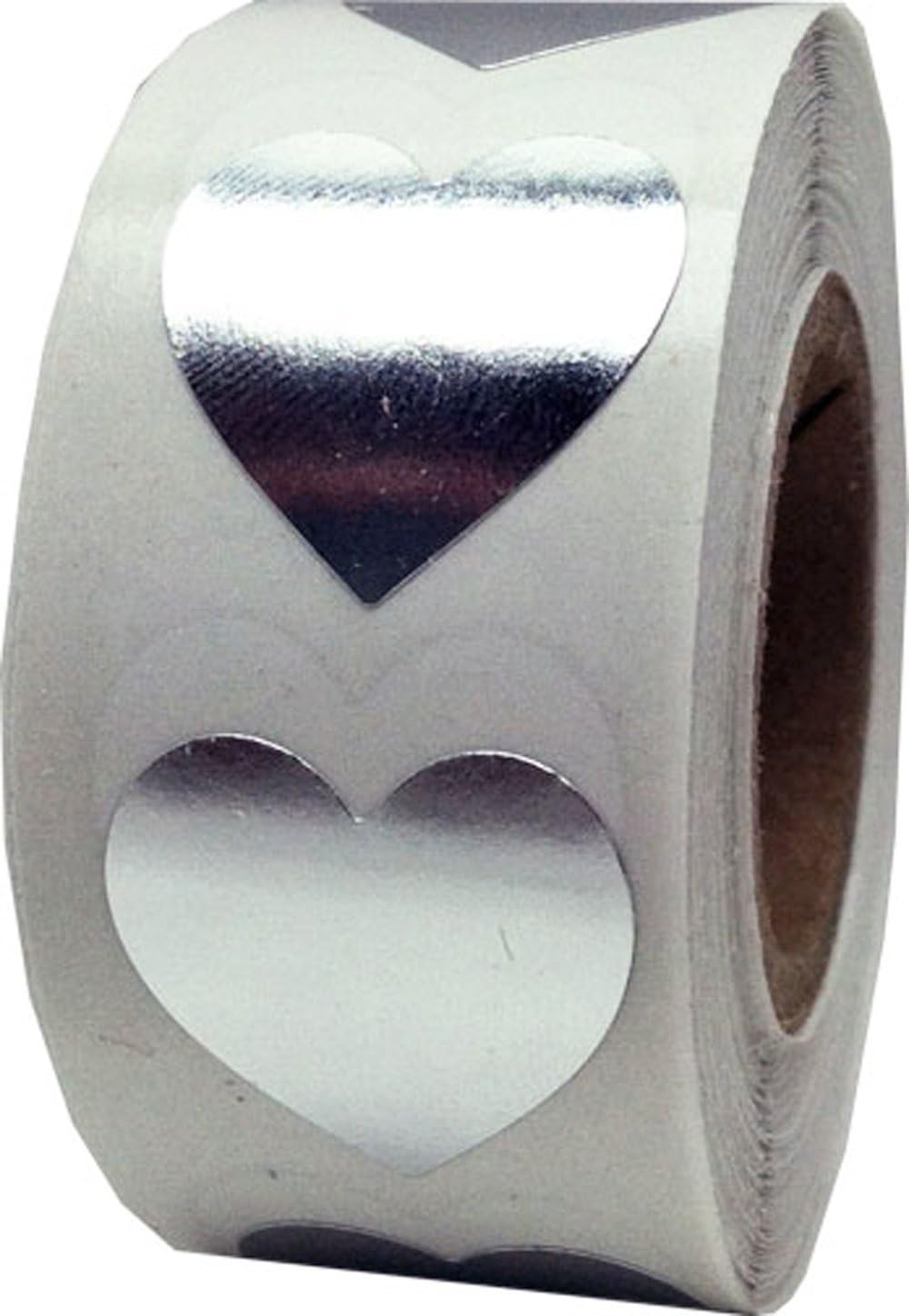 Metallic Silver Heart Stickers - 3/4 Inch Adhesive Labels, 500 Stickers Per Roll for Valentine's Day, Crafts, Gift Packaging, and DIY Decorations - Metallic Plastic Material - Made in the USA