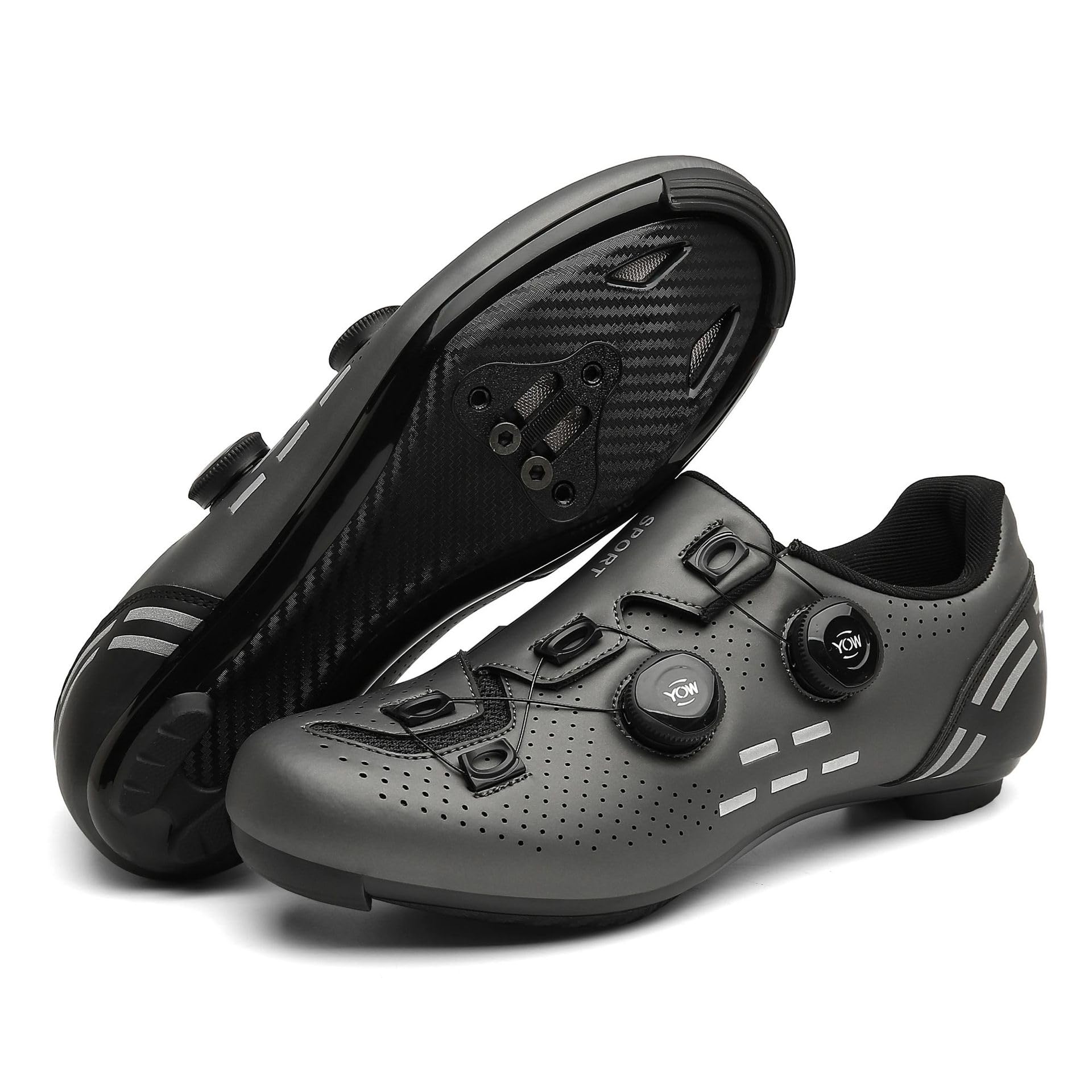 Buty rowerowe, męskie, damskie, oddychające, lekkie, do roweru szosowego, antypoślizgowe trampki do roweru szosowego, uniseks, do jazdy na świeżym powietrzu, Szary, 40 EU