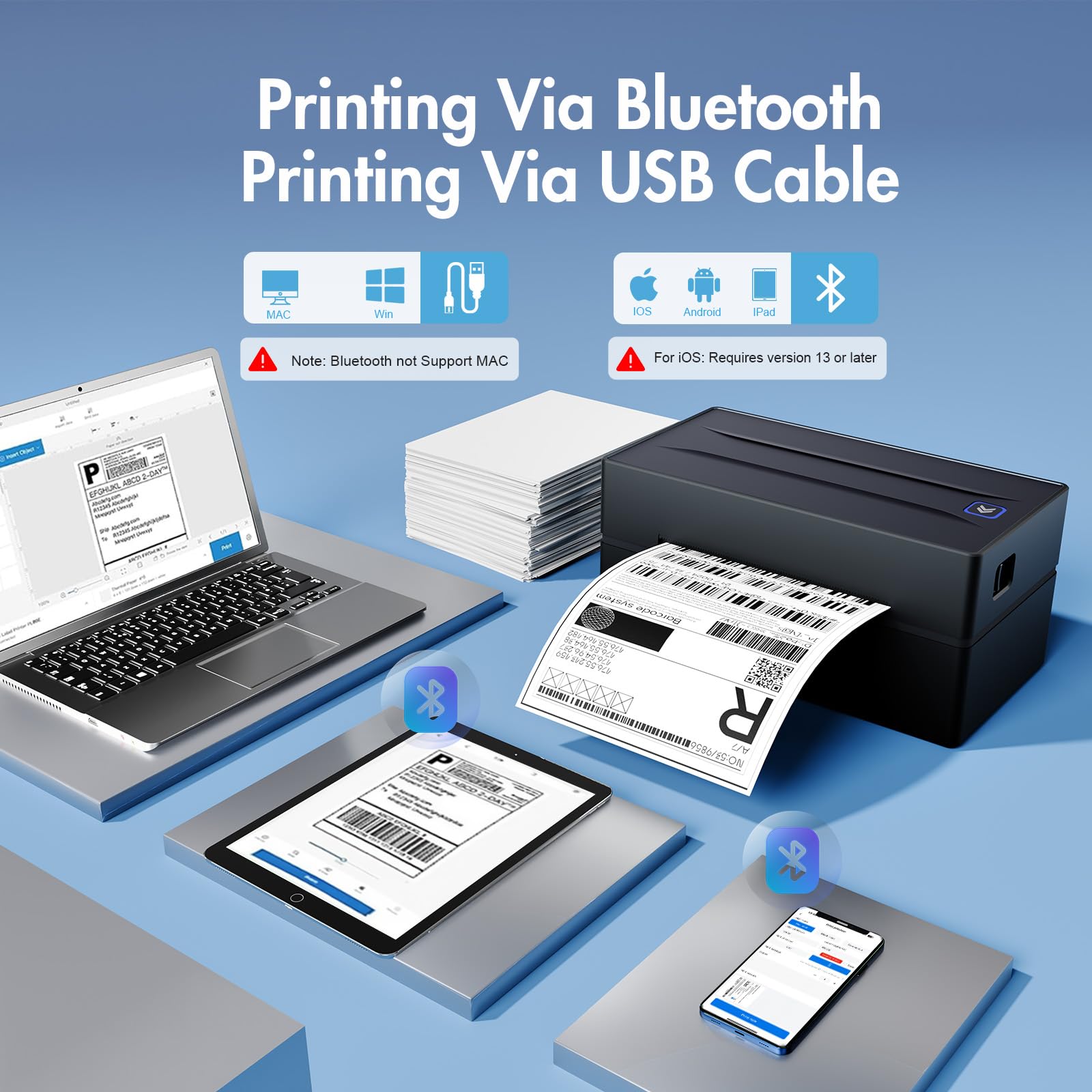 Bluetooth Thermal Shipping Label Printer 4x6 Wireless Label Maker with Tape for Small Business - Compatible with iPhone — view 2