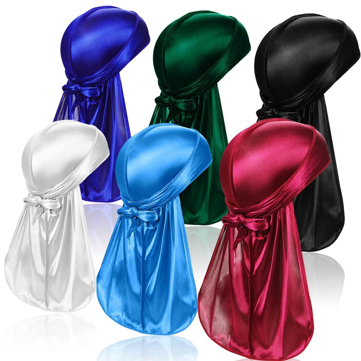 MQLSAERI 6 piezas de seda para hombres Durag, paquete Durags Do Rags con cola larga y correas anchas para hombres y mujeres - 6 colores