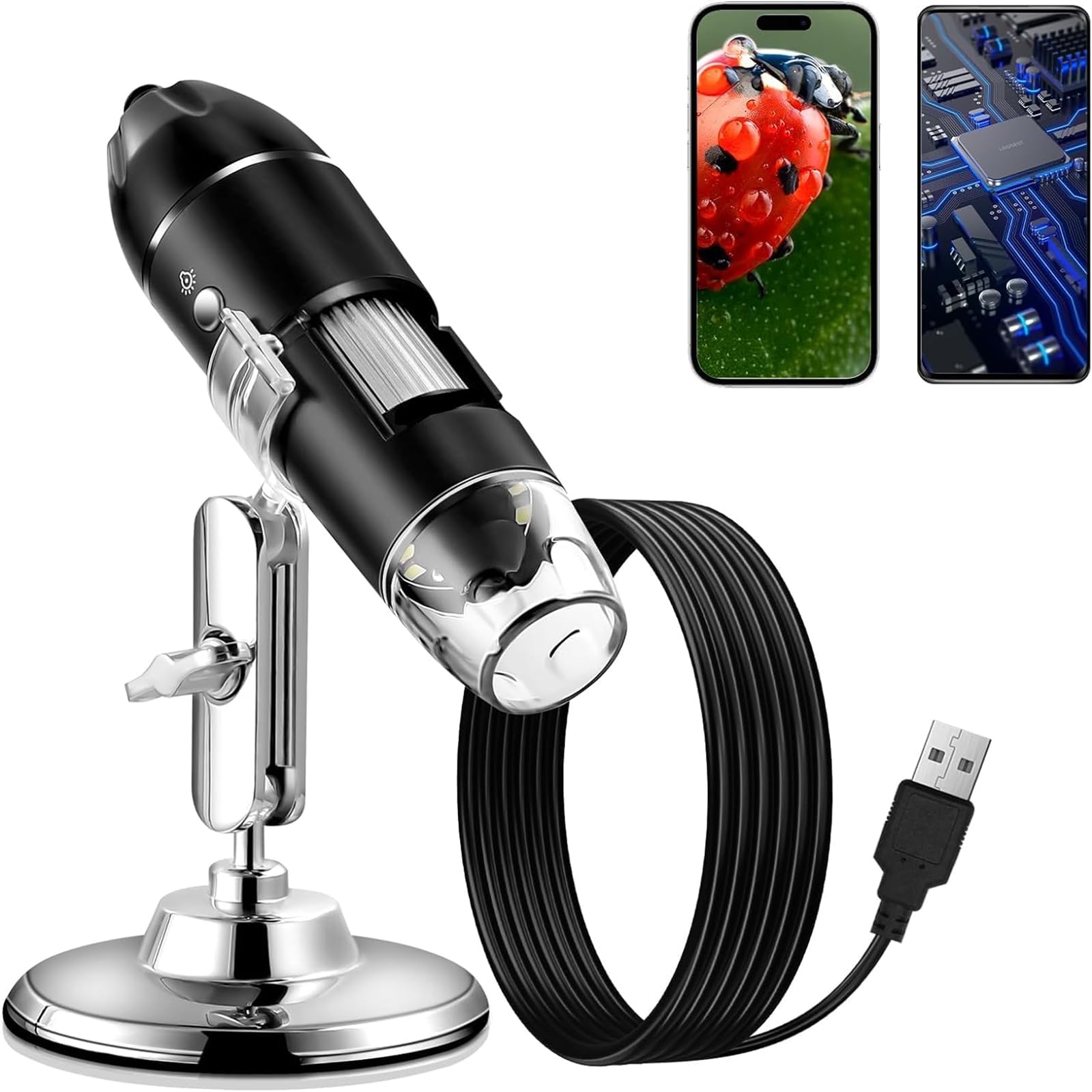Cyfrowa Kamera Z Mikroskopem USB, Cyfrowy Mikroskop Do Lutowania Ze Wspornikiem, 8 Regulowanych Diod LED I Powiększeniem 50-1000X, Regulowana Podstawa I Podpórka Do Robienia Zdjęć, Dla Dzieci
