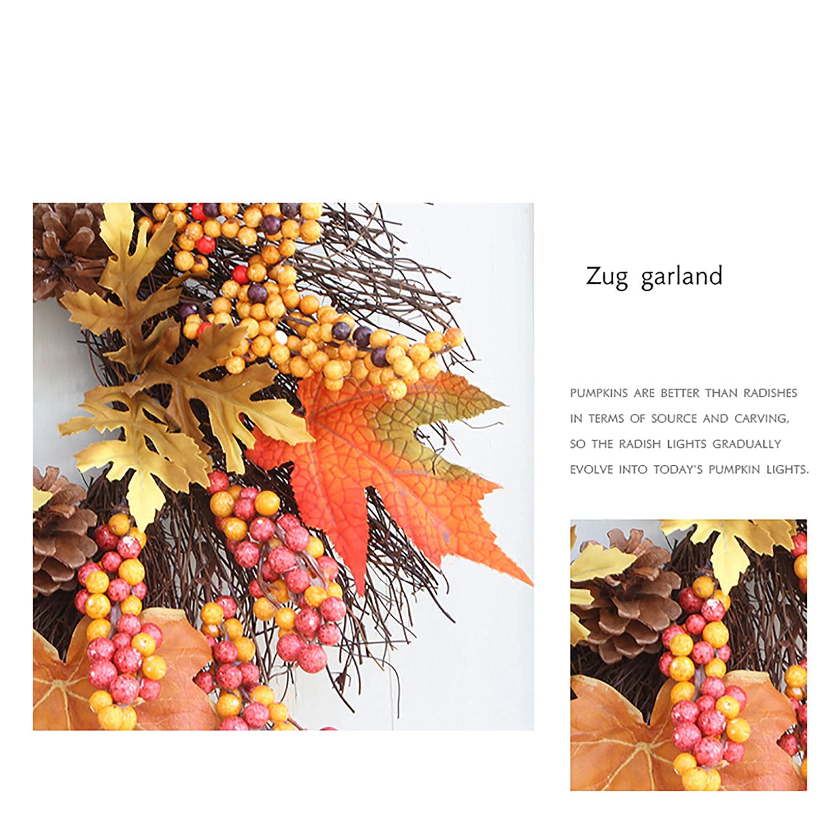 WEIGE Couronne d'automne Couronne de Citrouille d'automne, couronnes d'automne pour Porte d'entrée, décorations d'halloween de Couronne de Fleurs, Couronne de récolte Couronne de Feuille d'érable