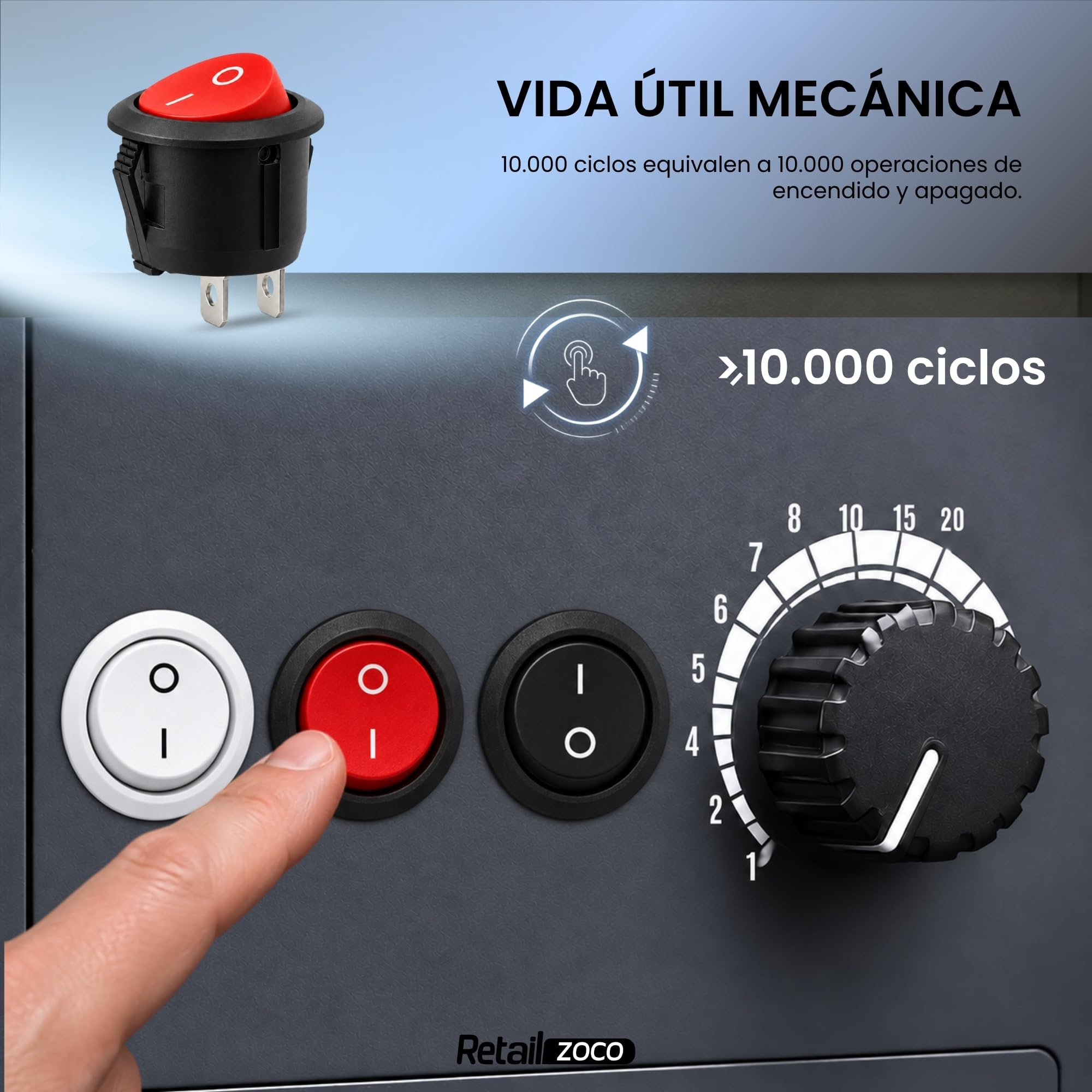 Interruptor Redondo Basculante SPST ON/OFF 2 pin, 1 Unidad - imagen 6