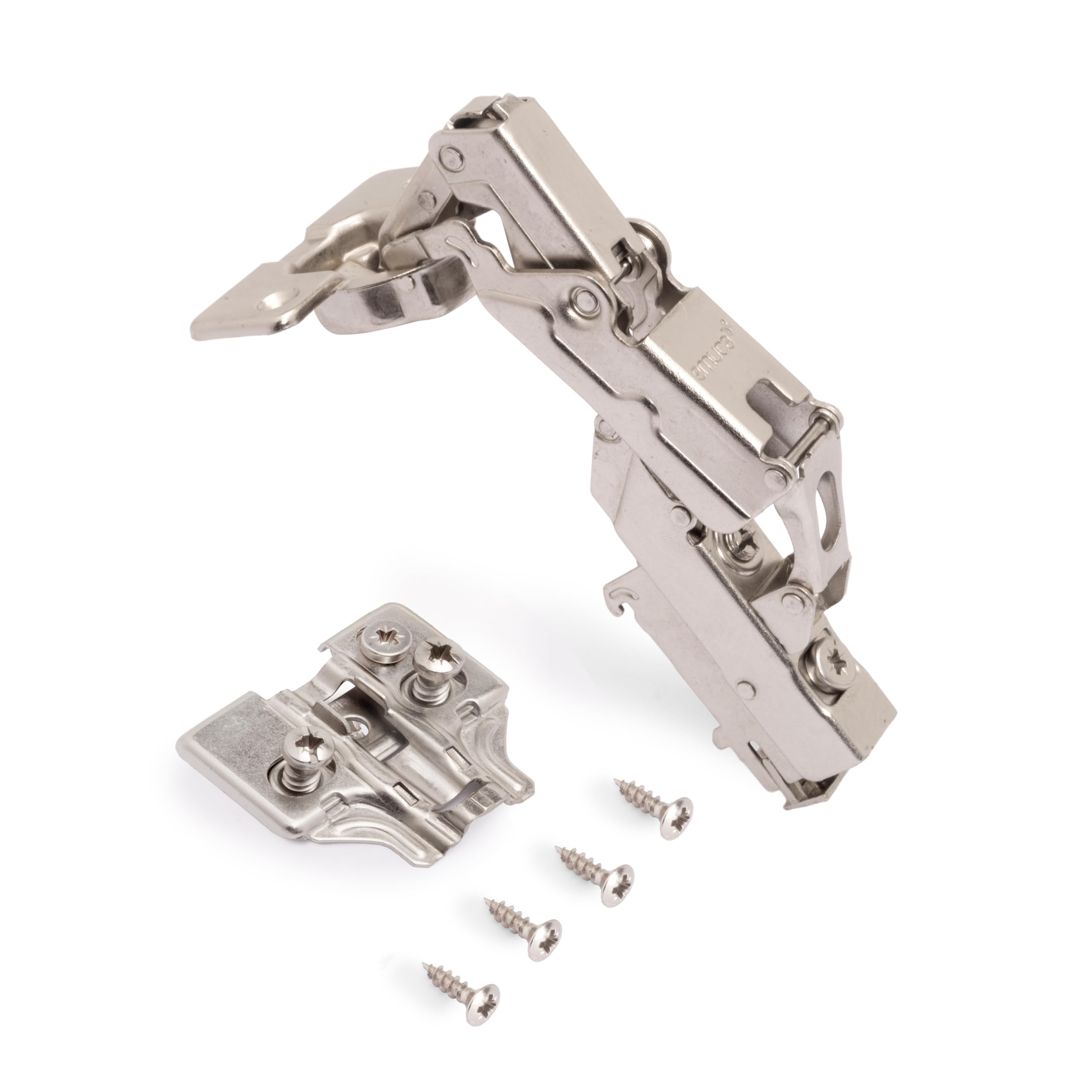 Emuca 1013107 Pack aus 10 Topfscharnieren Ø35mm 165° mit sanftem Verschluss für sich halb überlappende Türen und Euro-Zusätze zum Festschrauben mit Verbindergehäuse