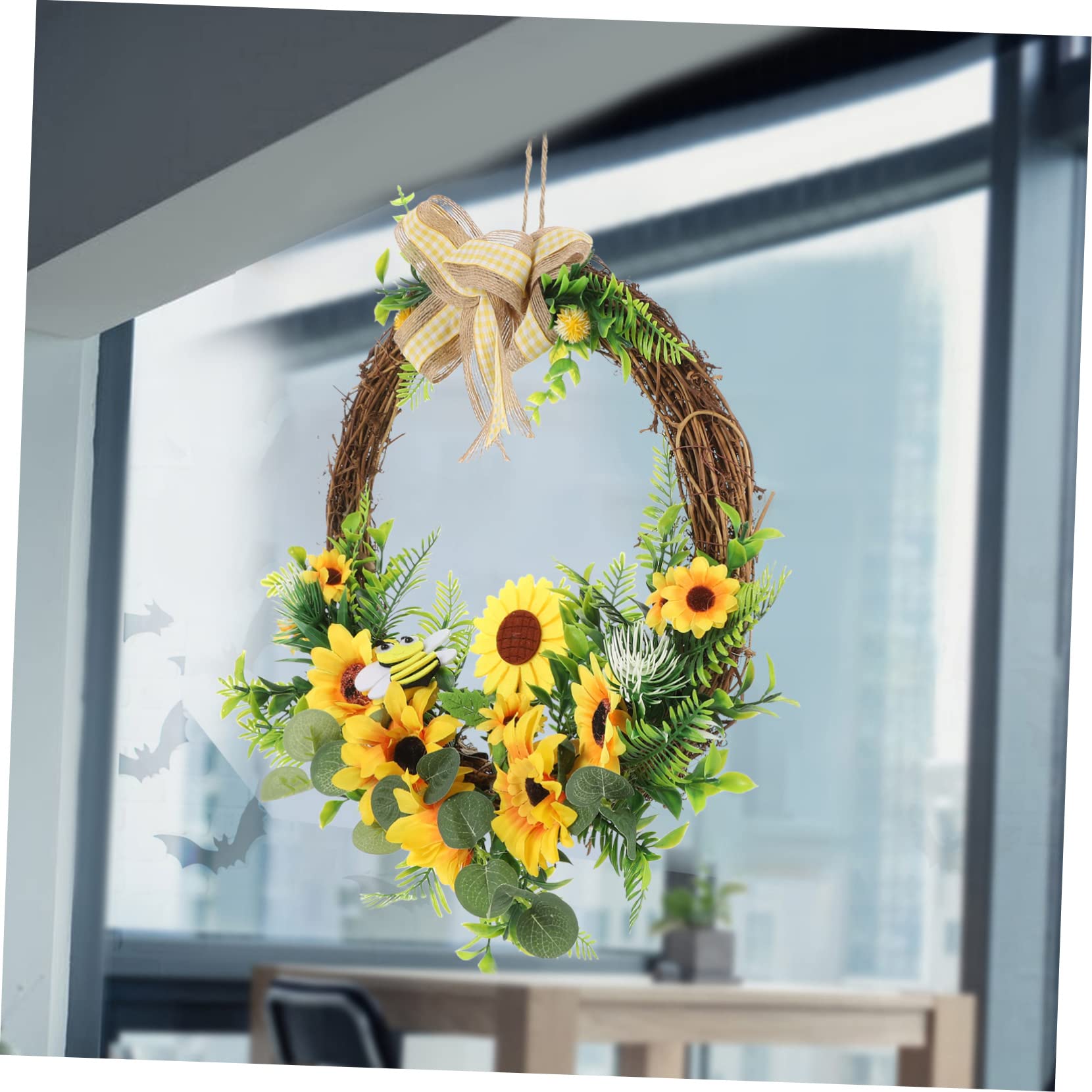 IMIKEYA 2St Sonnenblumengirlande blumengirlande künstlich künstliche blumengirlande Eukalyptuskranz Künstlicher Blumenkranz aus Rattan Kranzverzierung Ostern hängender Kranz Plastik