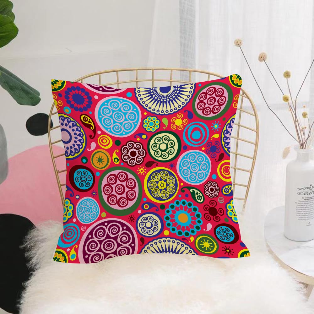 HYOSXW Cushion Cover,Throw Pillow Case Home Decorative for Living Room Bedroom Sofa Chair 16X16 Inch,Colorful ethnic style, circular patterns, contrasting colors, repeating pattern,Pillowcase 40X40cm