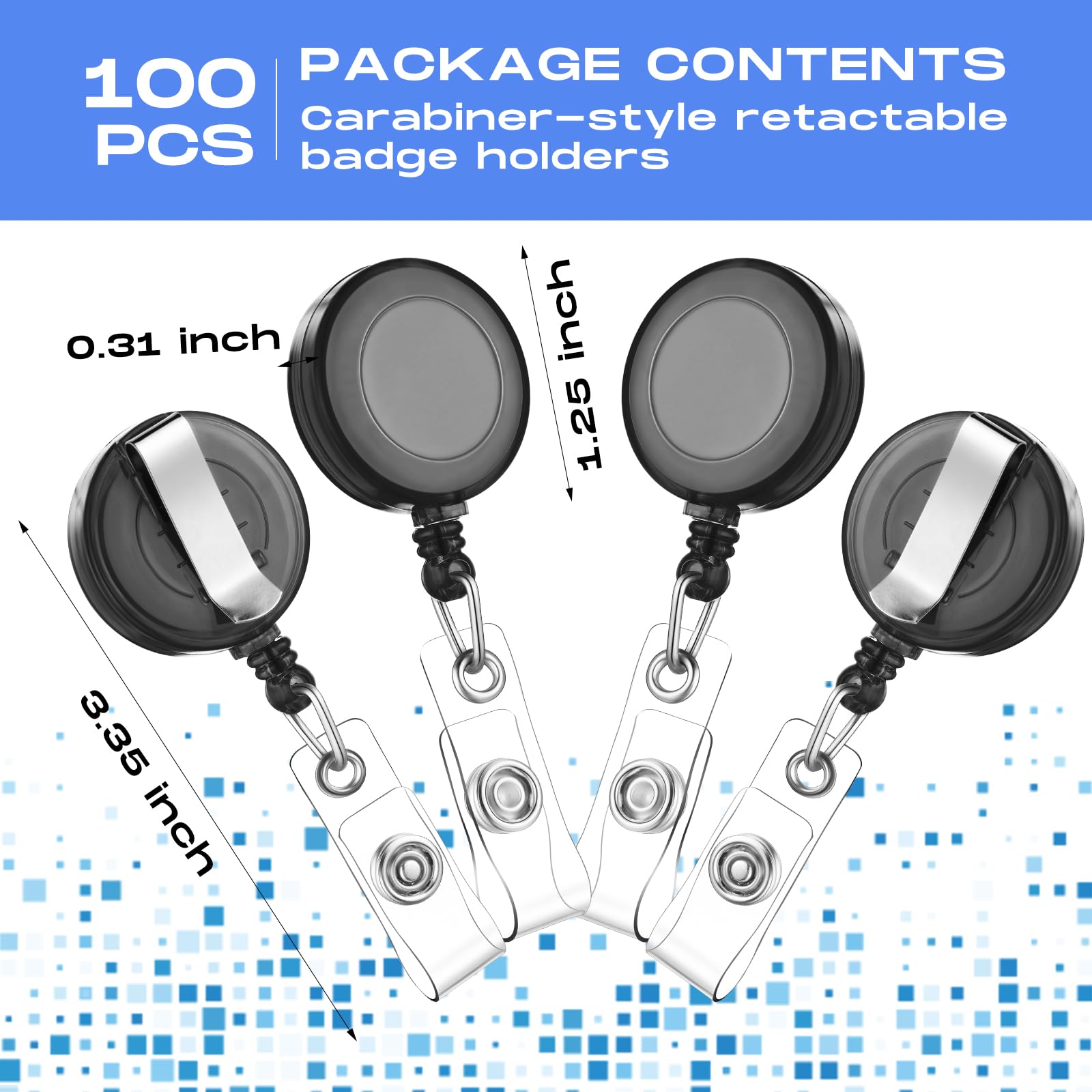 Zonon Lot de 100 porte-badges rétractables avec clip de ceinture en métal pour infirmières, enseignants, étudiants, bureau, écoles (gris transparent)