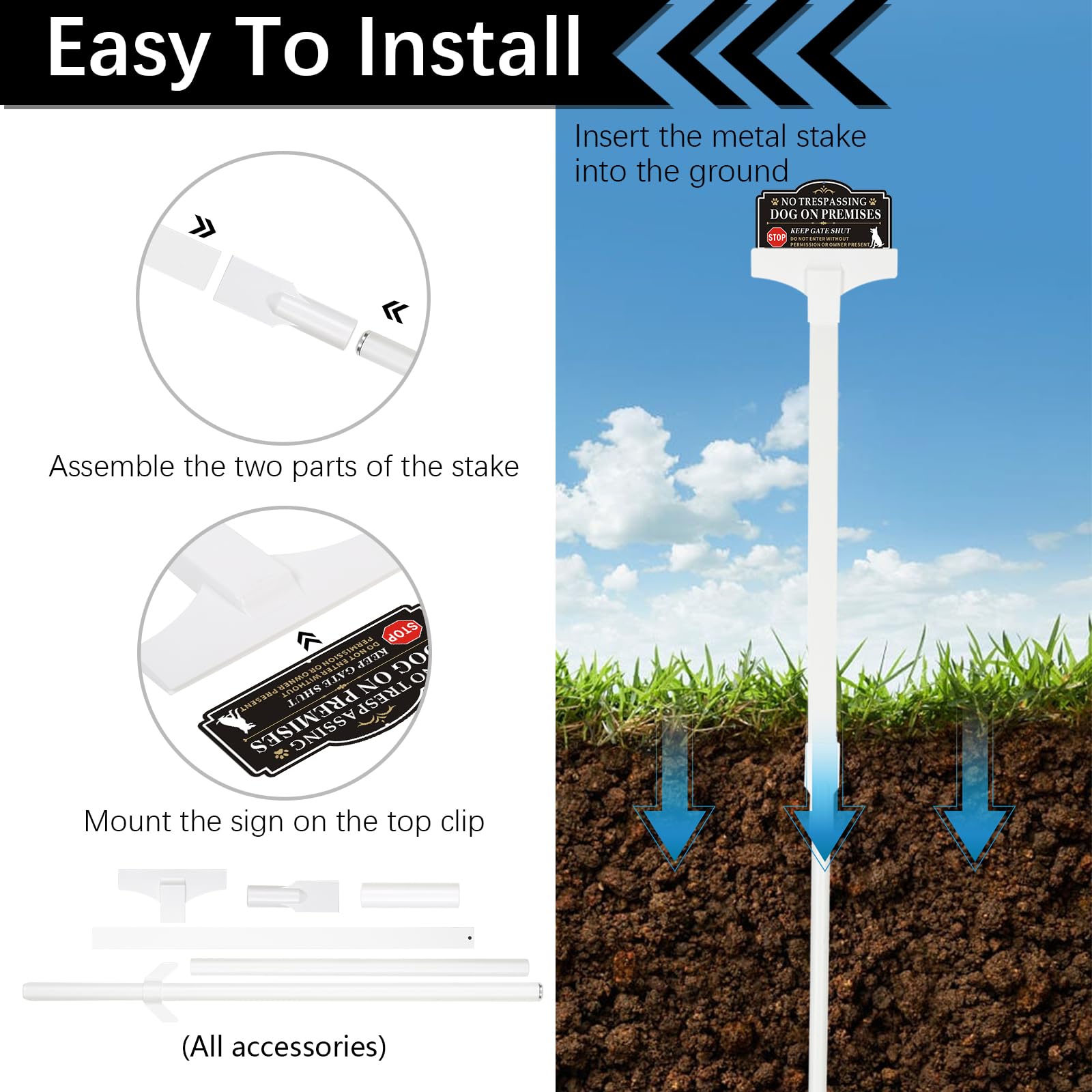 2pcs Sign Posts Yard Sign Stakes Outdoor Sign Clip Holder on Ground for Middle Size Metal Acrylic Thin Signs(White, 4 Feet High) - Image 4