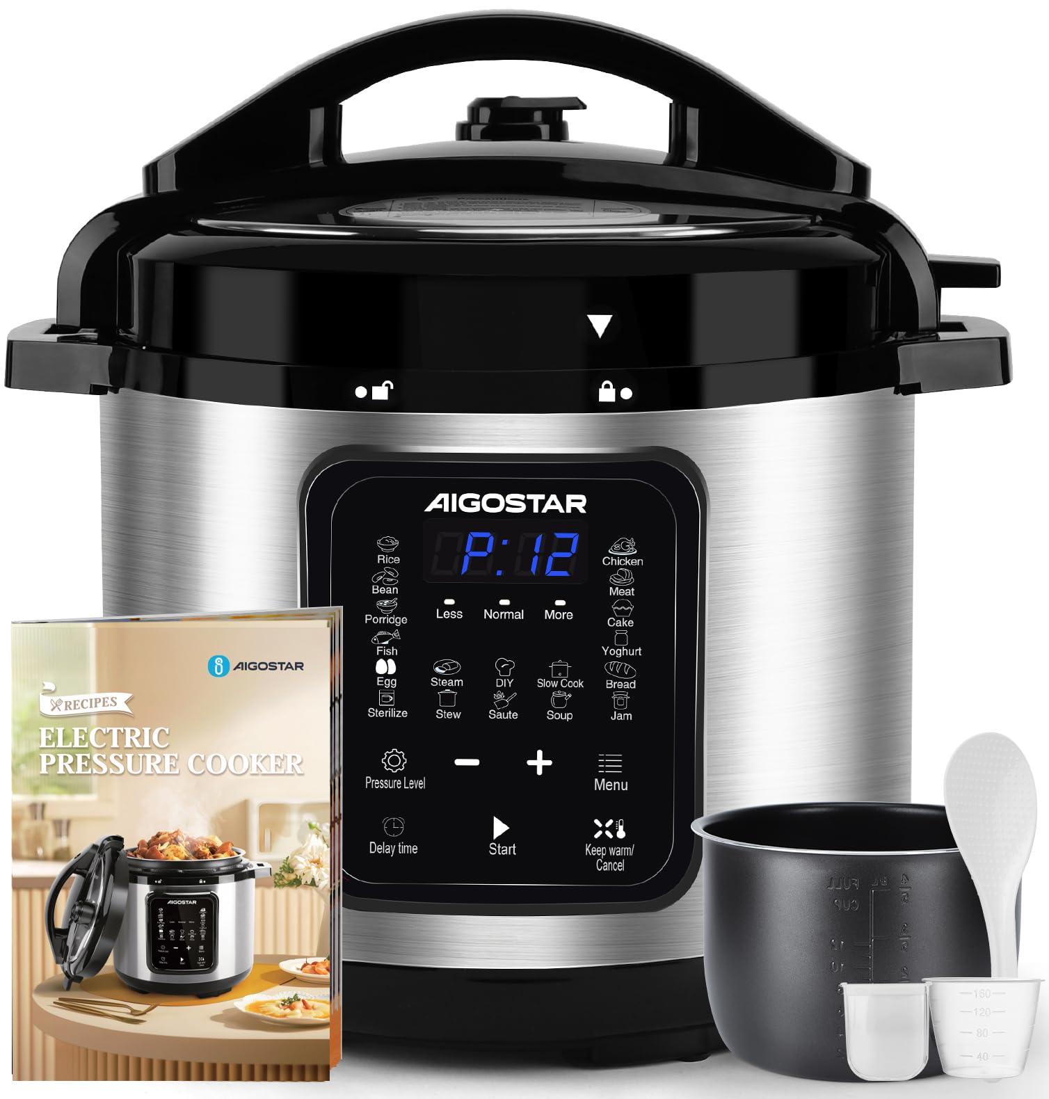 Aigostar Autocuiseur Électrique 6L 1000W - Multicuiseur Multifonction | 18-en-1 Repas 6 Personnes, Cuiseur sous Pression, Mijoteuse, Riz & Vapeur, Programmable avec Livre de Recettes Physique
