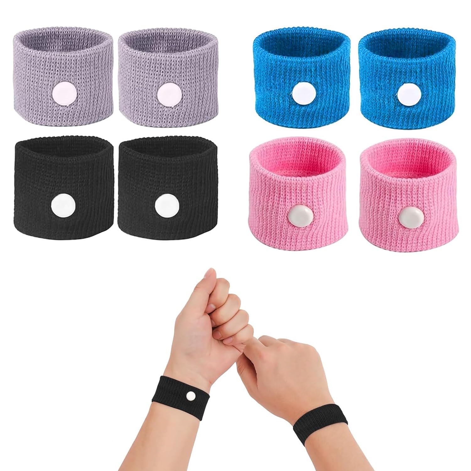 8-Piece Travel Sickness Bands - Natural Acupressure Wristbands for Motion Sickness Relief, Suitable for Kids and Adults