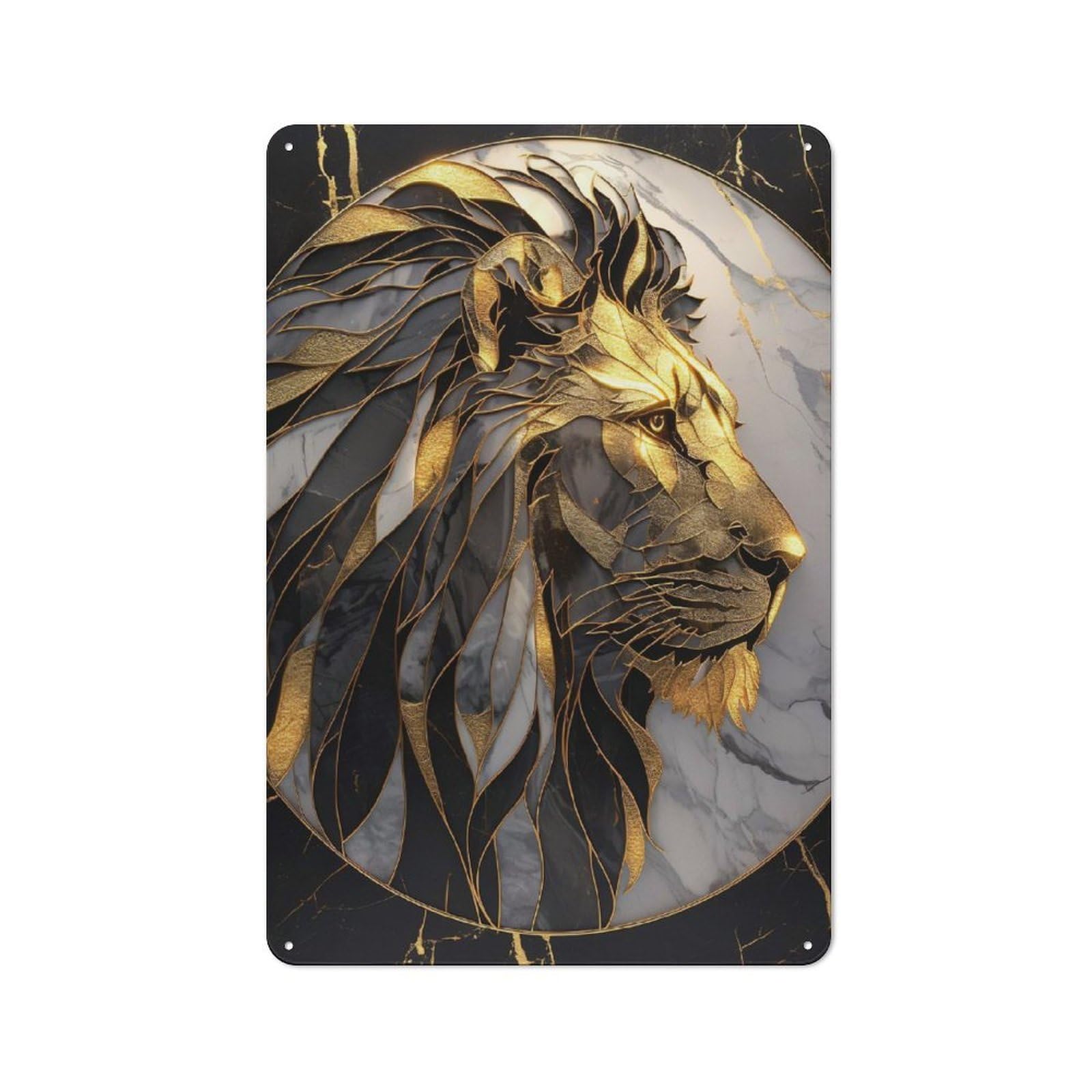 Junmoney Style-23 Golden Lion Marble Art Urban Metal Wall Decor 30X20cm, Metal Wall Art Sign For Loft, Studio, Office Or Creative Room