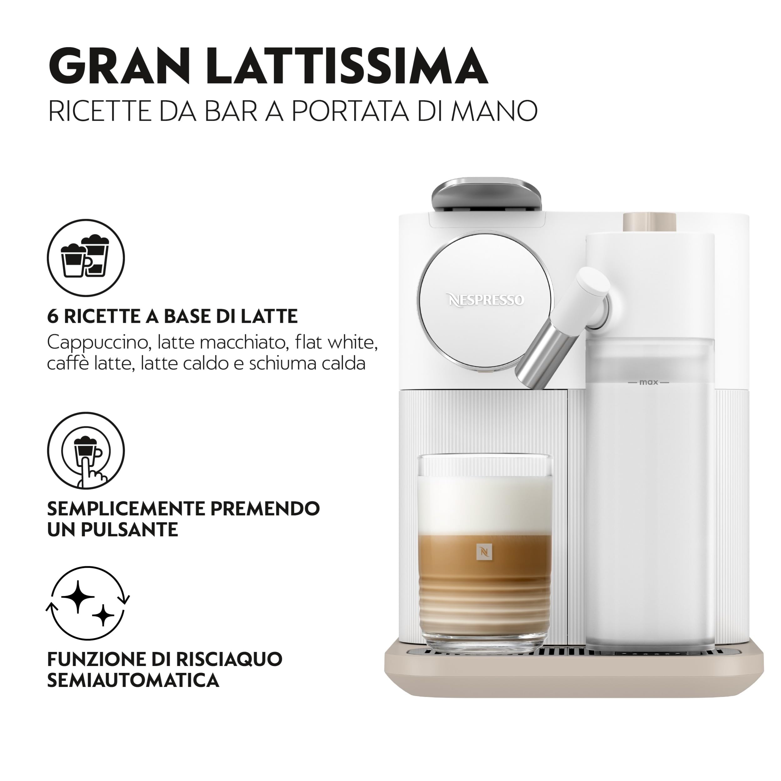 De'Longhi Nespresso Gran Lattissima EN640.B, Macchina per Caffè Automatica, Macchina per Caffè a Capsule, Schiumatura Automatica del Latte, Pressione 19 Bar, Cappuccino, 1400W, Nero