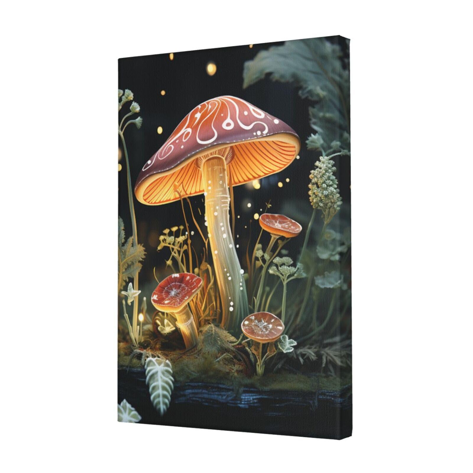 KLOPH Butterfly Mushroom Canvas Wall Art for Living Room 12"x18" Modern Artwork Painting for Bathroom Hanging Canvas Prints Aesthetic Wallart for Bedroom Kitchen Office Wall Decor