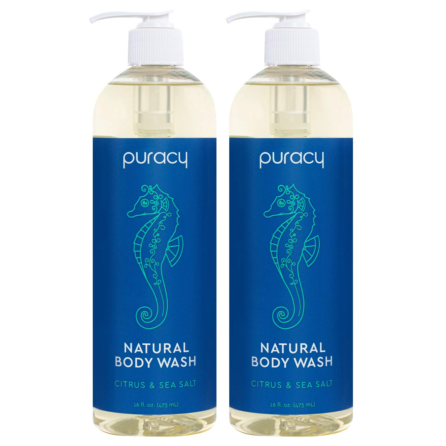 Puracy Body Wash, Citrus & Sea Salt, Natural Bath & Shower Gel for Men and Women, 16 Ounce (2-Pack)