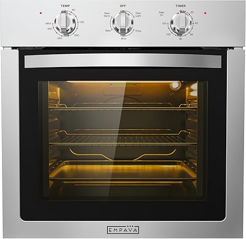 Empava Horno eléctrico de 24 pulgadas de acero inoxidable de 2.5 pies cúbicos integrado con funciones básicas de horneado para asar, control de