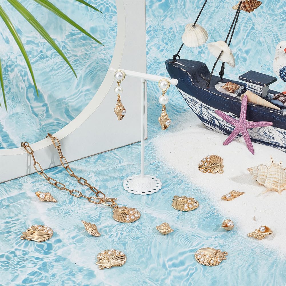 SUNNYCLUE 1 Box 40Pcs Gold Shell Pearl Charms Conch Charm Alloy Shiny Ocean Animal Beach Shells Seashell Cowrie Summer Sea Charm for Jewellery Making Charm Women DIY Keychain Bracelet Earring Necklace - Image 3