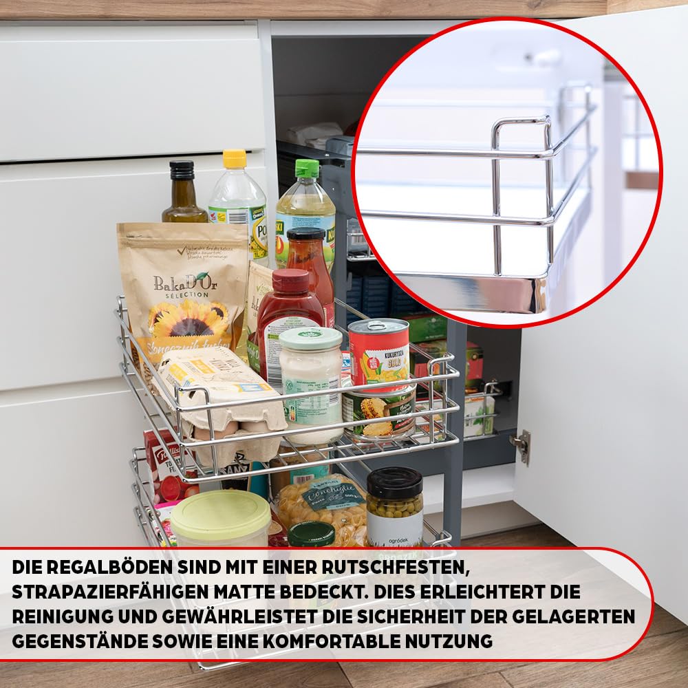 TMY Magic Corner Eckschrank Organizer Beidseitig Montierbar bis 50 kg | Ausziehbare Schublade Küche Stahl, Auszug Küchenschrank Soft-Close-Funktion, Teleskopschublade Ausziehbar für Küchen Schrank