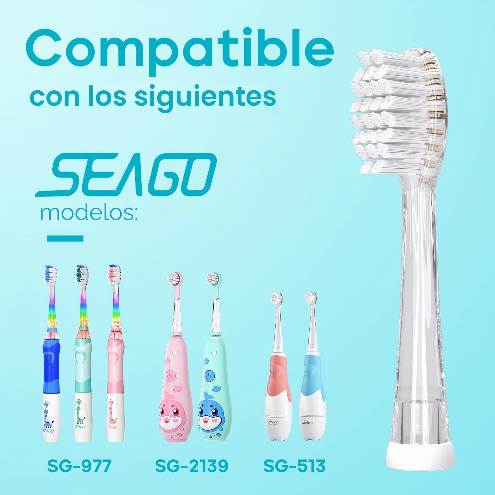 Seago Cepillo de dientes eléctrico para niños reemplazable cabezal de cepillo Adaptarse a SG513 SG977…