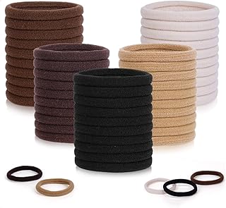 ZHIYE Elastic Hair Ties, 50 Pcs Thick Seamless Hair Bands No Damage Soft Ponytail Holders Hair Bobbles for Girls Women, Neutral