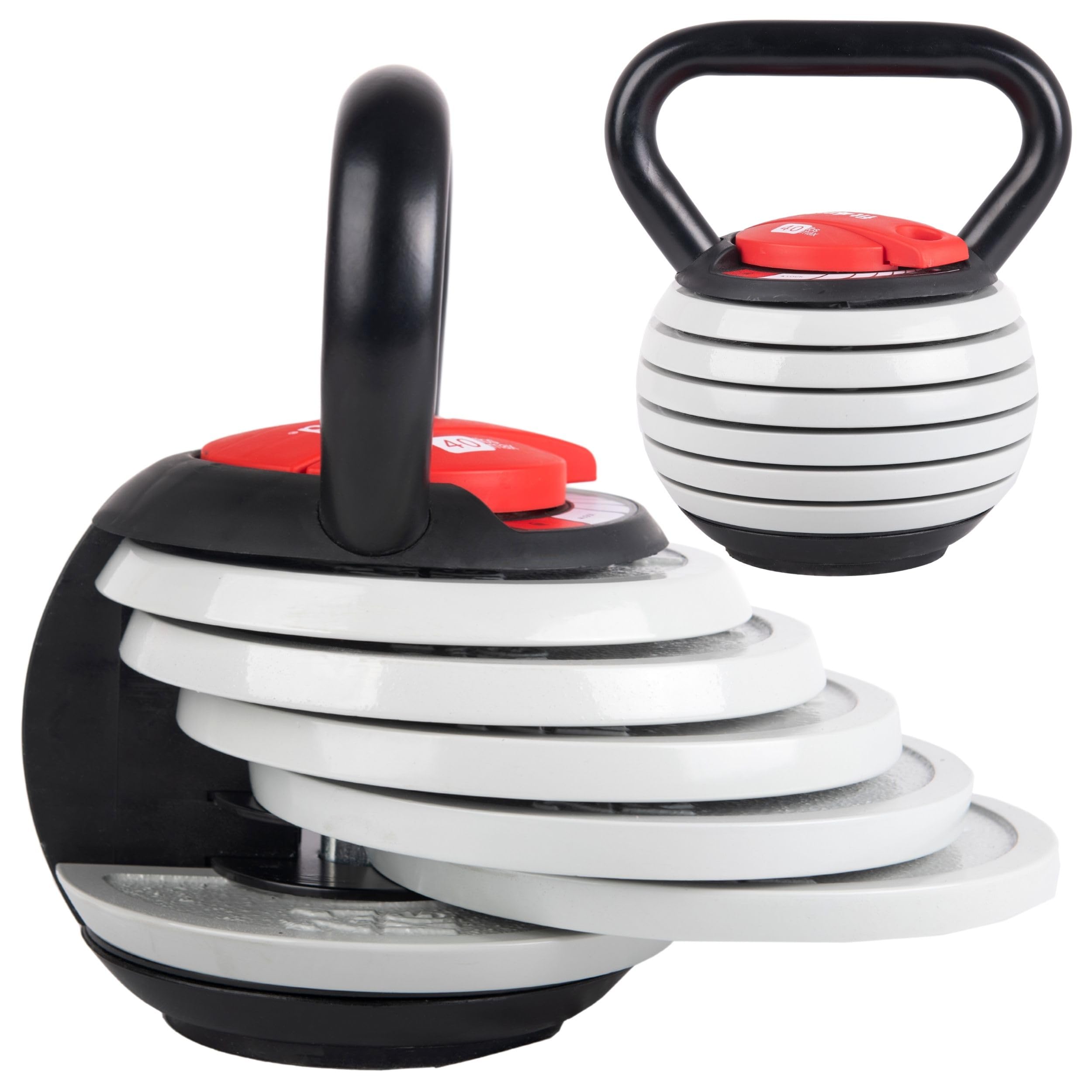 Regulowany Kettlebell, Żeliwny z ABS, 3,5-18,1 kg, 6 Talerzy Obciążeniowych, 28 cm Wysokości, Czarny, Model FIT-954