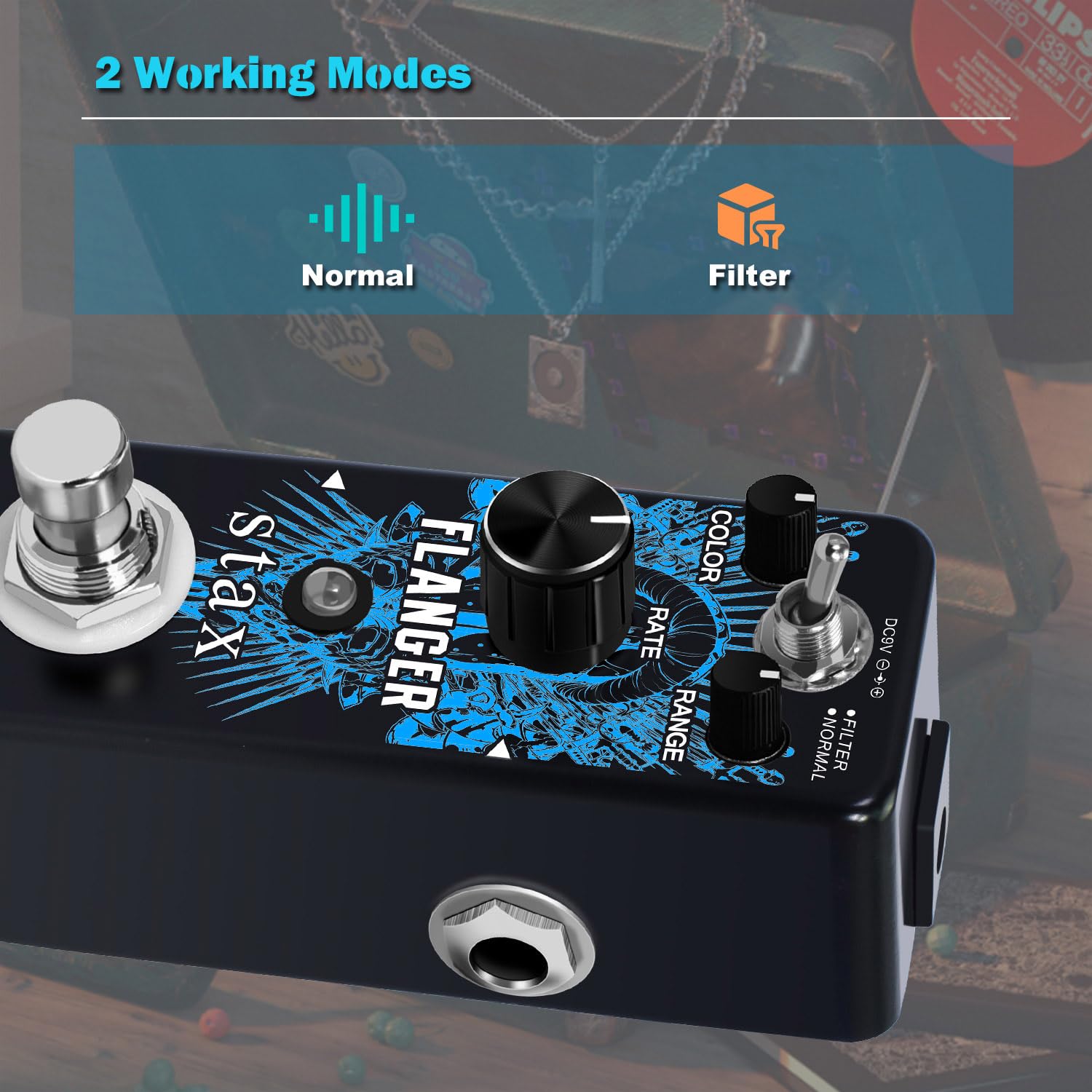 Stax Klassisches Analoges Flanger Gitarren-Effektpedal, mit Speziellem Vibrations-Rauscheffekt, Schwarz