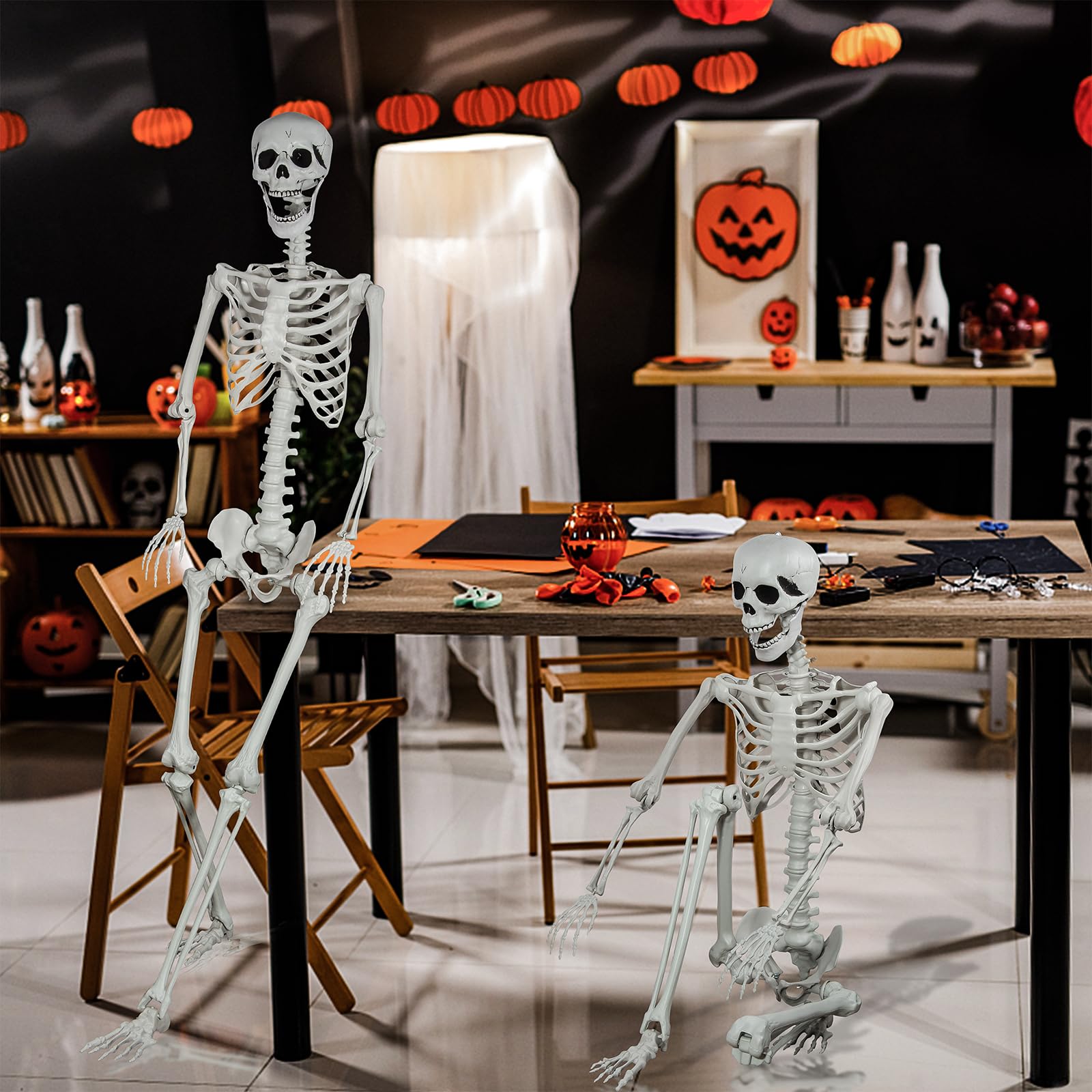 Esqueleto Humano De Halloween Tamaño Realista – Articulado, Colgable Y Plegable Para Decoración De Miedo En Casa O Fiestas