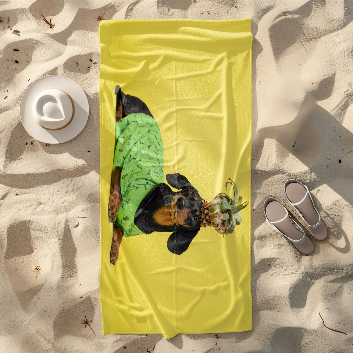 Toallas Baño Amarillo Perro Verde Toalla Playa Microfibra Sin Arena Beach Towel Suave y Absorbente Ducha Piscina Secado Rápido para Viajes, Natación, Camping 150x180cm