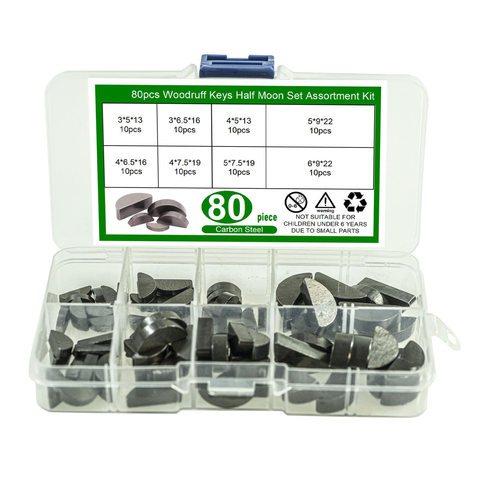 Hsioluted Accuracy Machined Woodruff Set 80Pcs Erosion Resistant Carbon Steel Industrial Shafts Mounting Keys For Machinery Industrial Shafts Mounting Keys