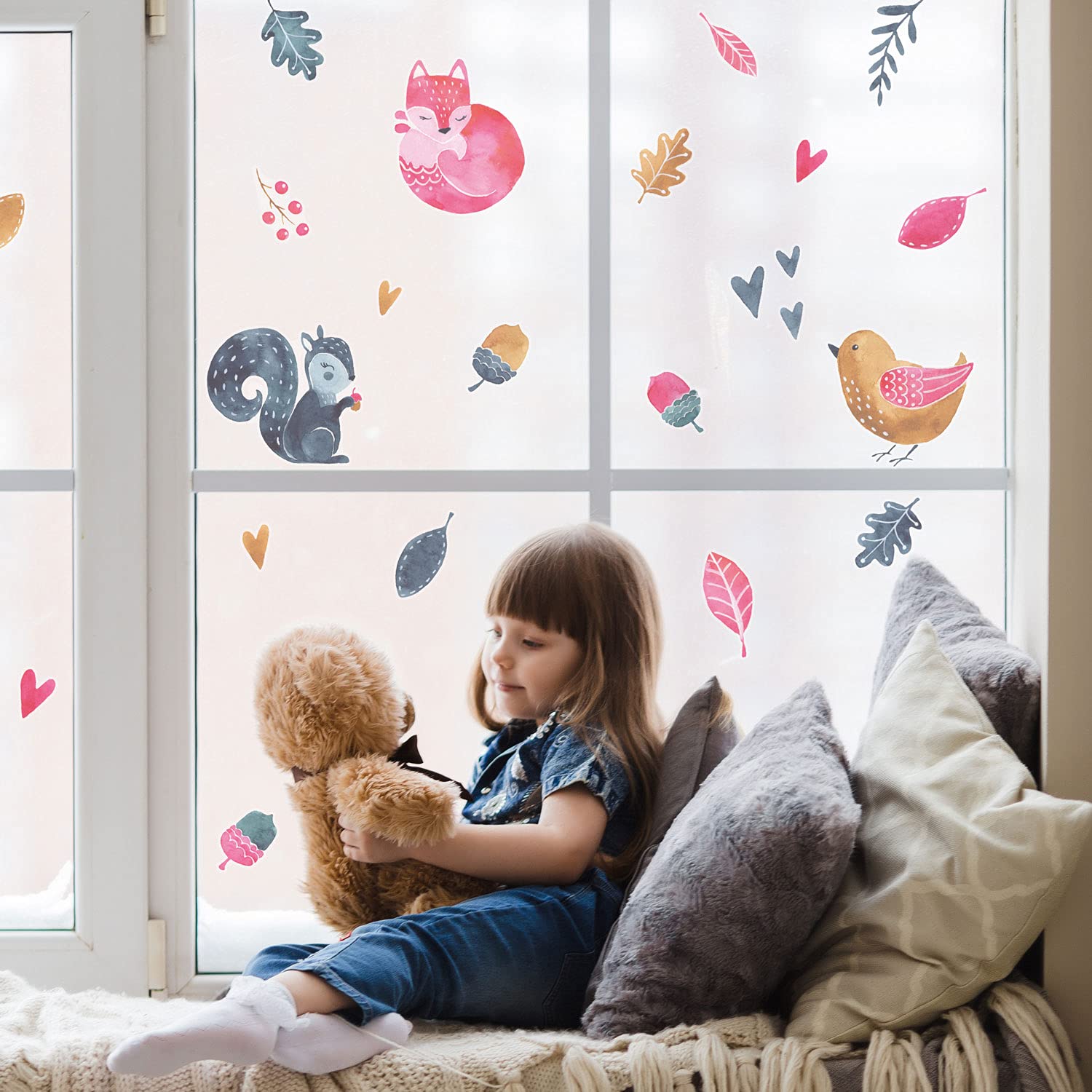 Stickerscape Multicoloured Woodland Window Stickers | Autumn Window Stickers | Perfect For Decorating Your Home This Autumn | Easy To Apply | Repositionable And Reusable