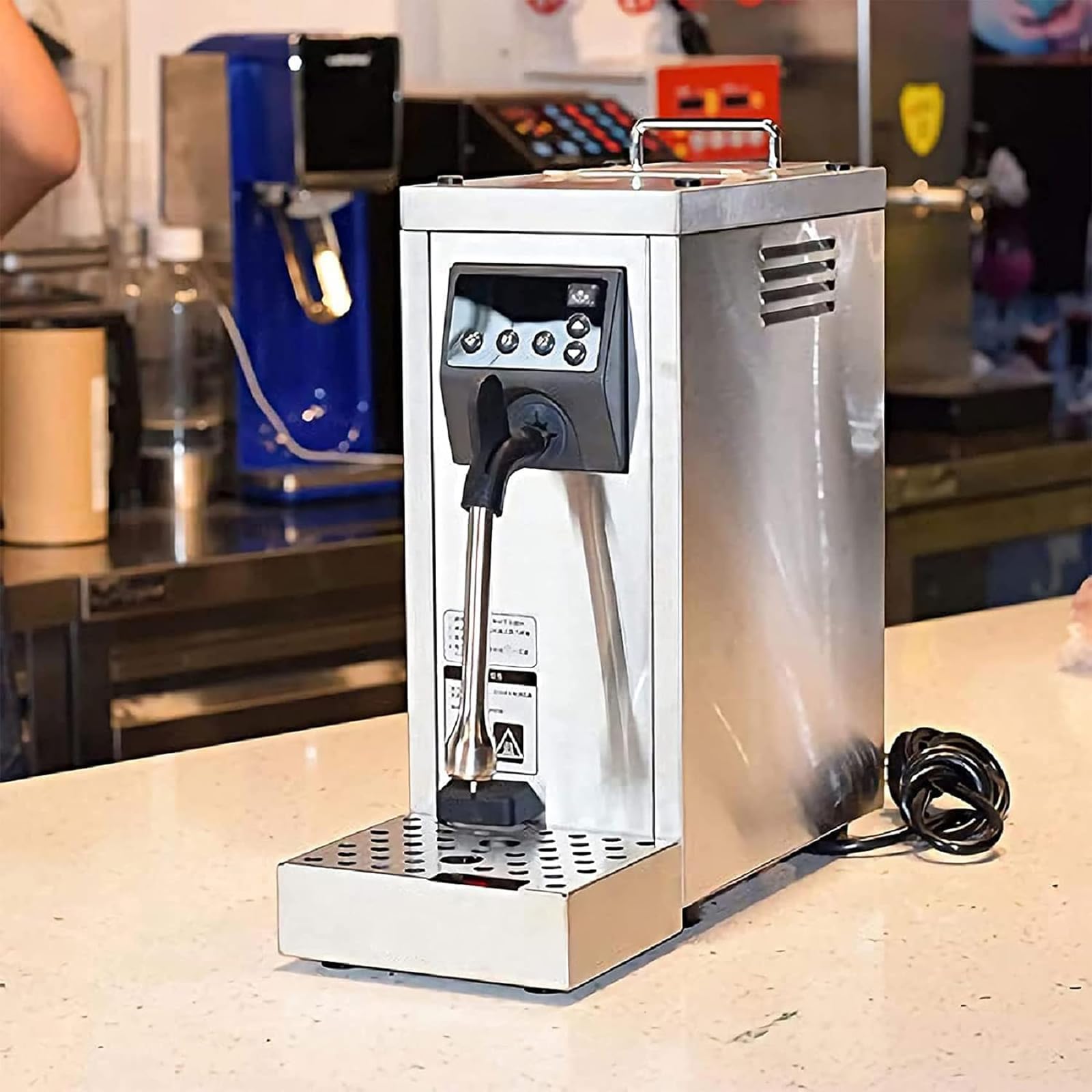 Espumador de leche, máquina de espuma de café comercial de acero inoxidable con función de memoria - 1450 W, control de temperatura para té de burbujas, té de leche